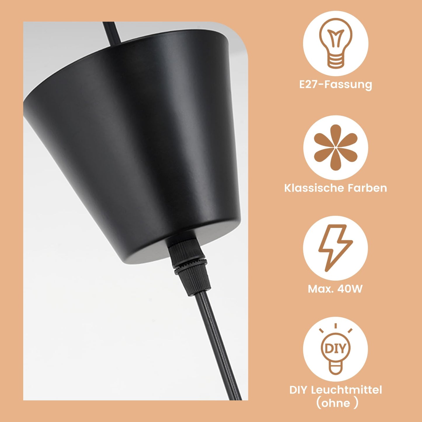 ZMH H?ngelampe Schwarz Pendelleuchte Esstisch - Modern E27 Wohnzimmer Vertigo Esszimmerlampe Kronleuchter 60CM Deckenlampe Vintage Esstischlampe H?ngeleuchte f¨¹r Esszimmer ohne Leuchtmittel