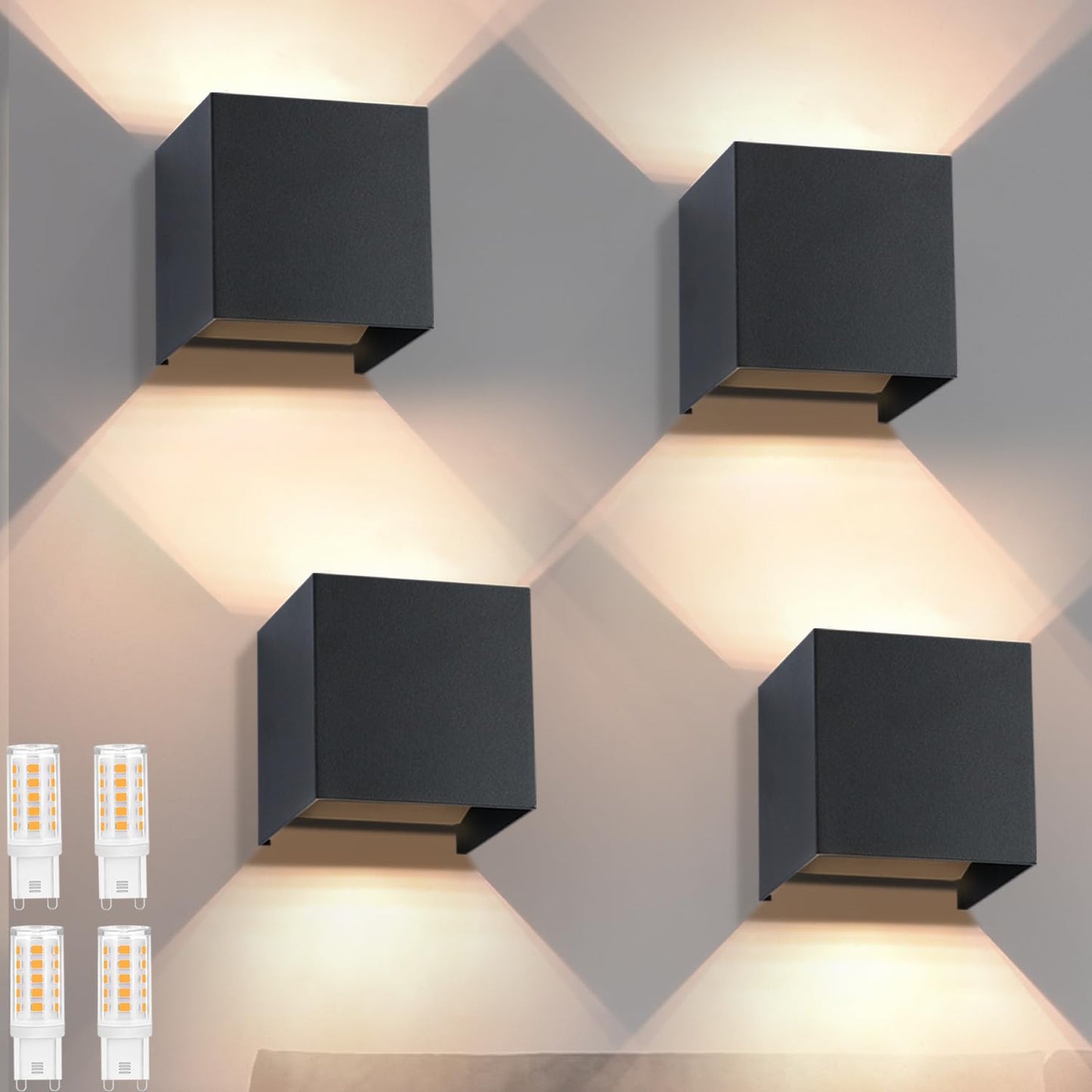 ZMH LED Wandleuchte Aussen Wandlampe: 4er set Au?enwandleuchte Innen Schwarz Lampe Up Down Wand Leuchten Modern Au?enlampe IP65 Wasserdicht Einstellbarer Strahl Flurlampe f¨¹r Hauswand Flur