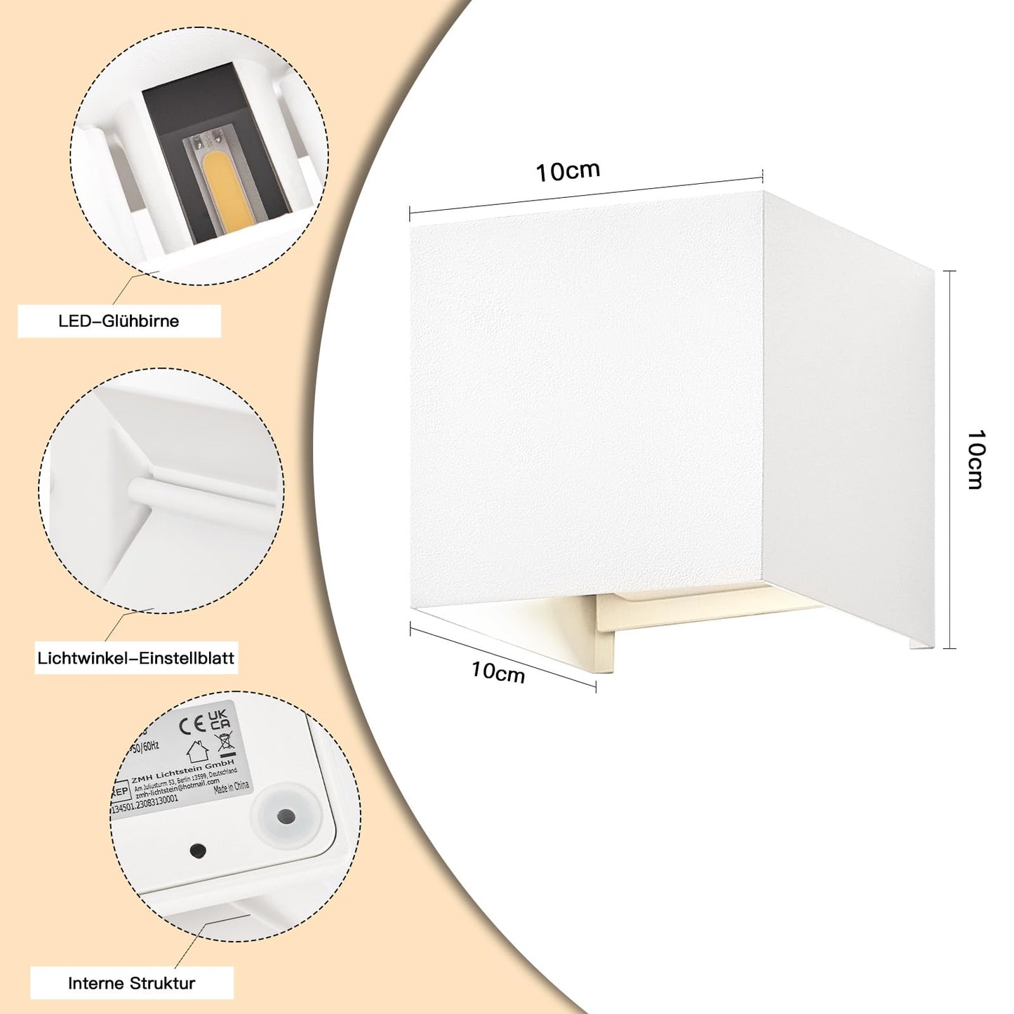 ZMH LED Wandleuchte Aussen Wandlampe - Up Down Au?enwandleuchten Wei? innen Wandbeleuchtung Au?enlampe Wand 5W IP65 Wasserdicht aus Metall 3000K Au?enleuchte Wandstrahler f¨¹r Hauswand Flur Garten