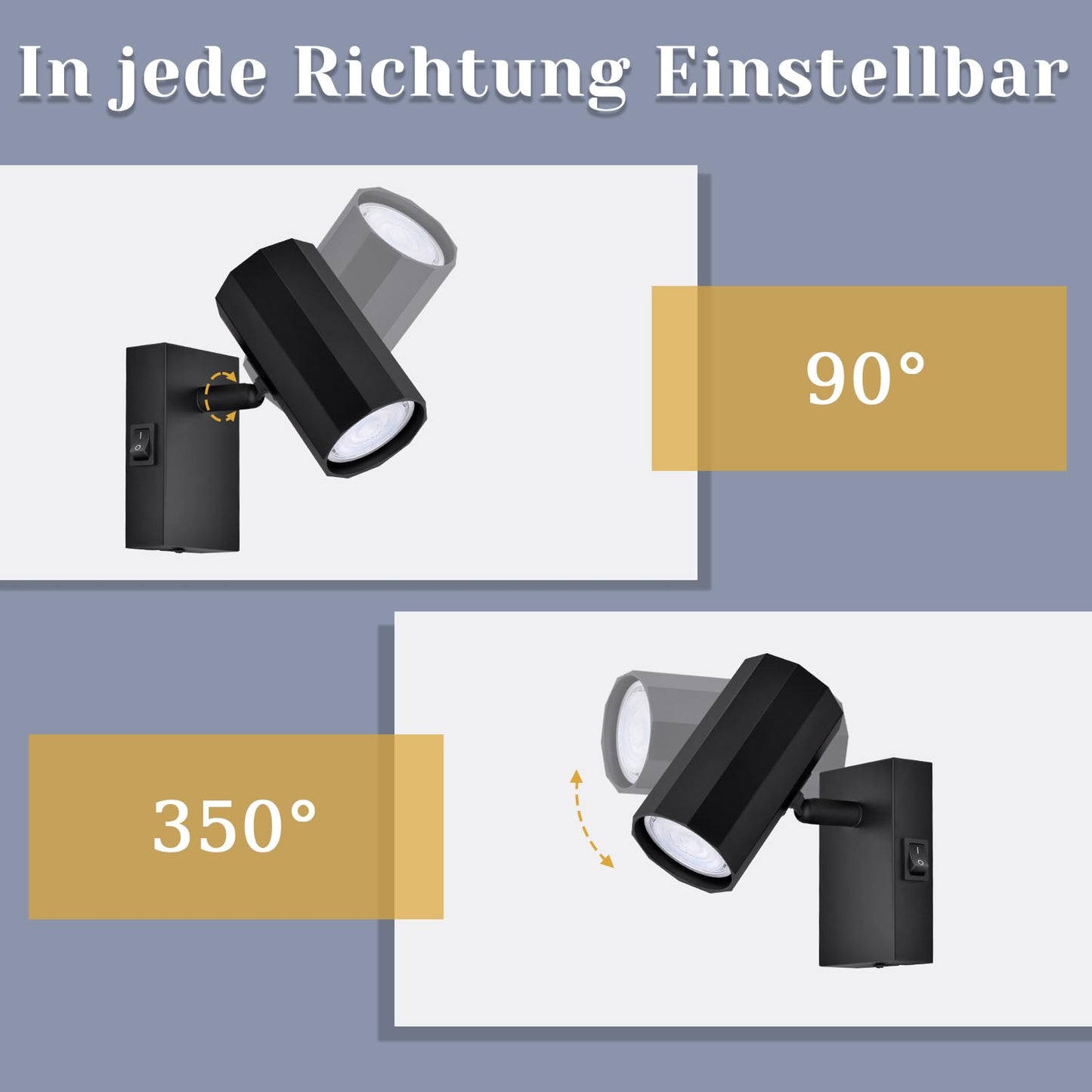 ZMH Wandspots 1 Flammig Wandlampe Schwarz Wandleuchte - wandstrahler mit Schalter Metall GU10 Flurlampe Schwenkbar 350¡ã MAX. 40W Leselampe Vintage f¨¹r Flur K¨¹che Schlafzimmer Arbeitszimmer