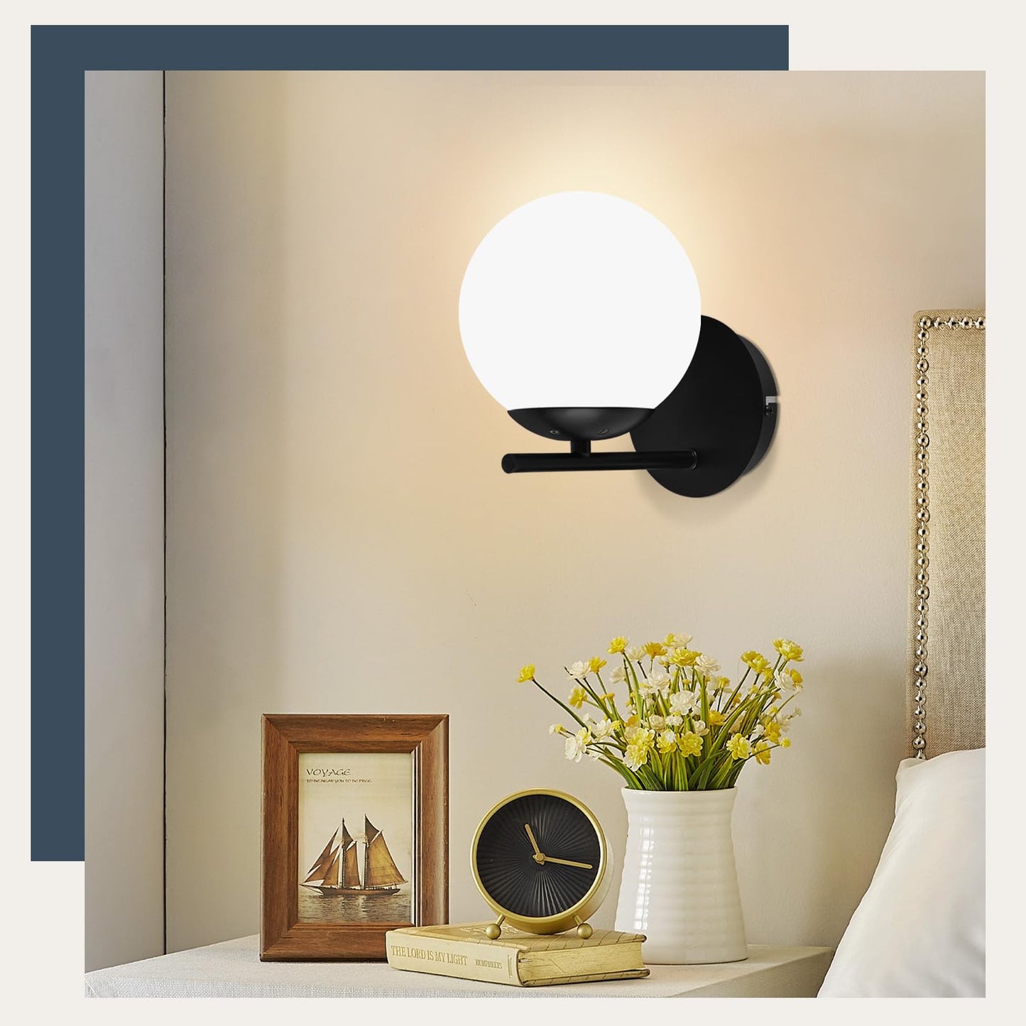 ZMH Wandleuchte Schwarz Wandlampe Innen - E27 Metall Design Modern aus Glas Bettlampe Wandbeleuchtung Badezimmer Vintage Flurlampe f¨¹r Wohnzimmer Schlafzimmer Flur Kinderzimmer - Ohne Leuchtmittel