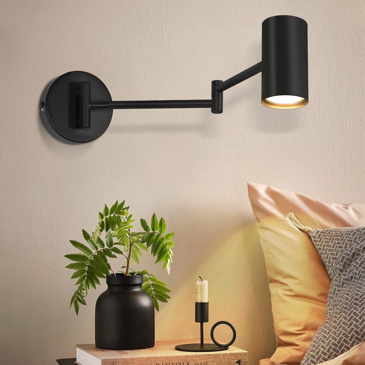 ZMH Wandleuchte Innen Wandlampe Schwarz - Wandbeleuchtung Vintage Wandstrahler Schlafzimmer Wandlicht Schwenkbar Metall Treppenhaus Beleuchtung Retro GU10 f¨¹r Wohnzimmer Flur - Ohne Leuchtmittel