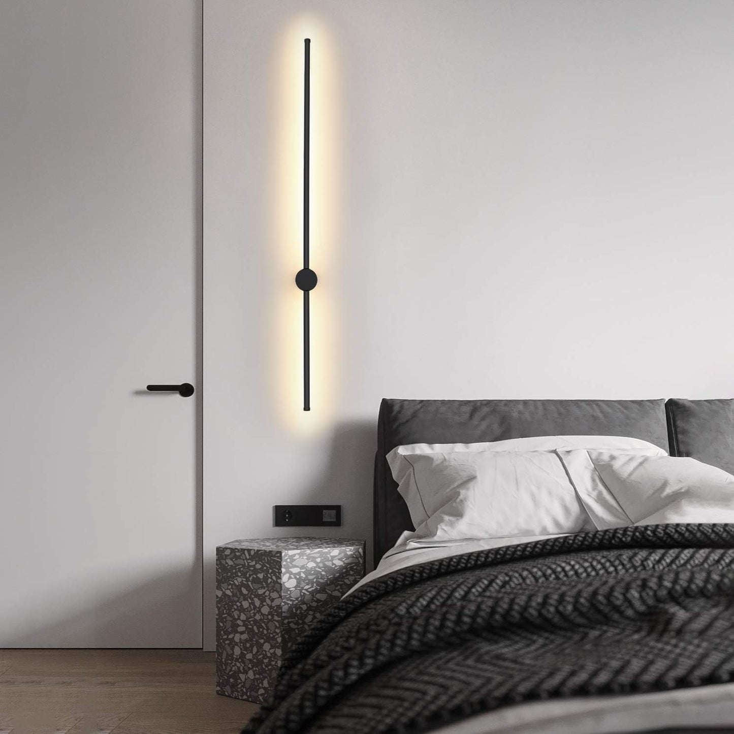 ZMH LED Wandleuchte Innen Wandlampe - 100CM Lang Schwarz 8W Wohnzimmerlampe Schwenkbar Minimalistische Nachtlampe Warmwei? 3000K Bettlampe f¨¹r Schlafzimmer Wohnzimmer Flur Arbeitszimmer Treppenhaus