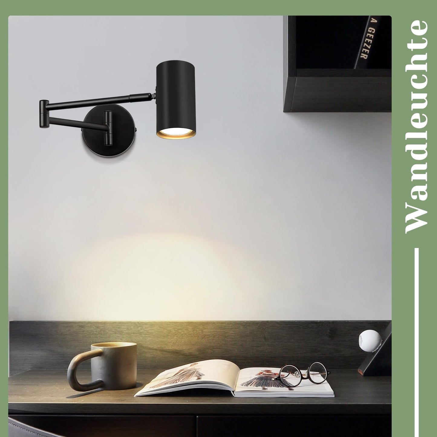 ZMH Wandleuchte Innen Wandlampe Schwarz - Wandbeleuchtung Vintage Wandstrahler Schlafzimmer Wandlicht Schwenkbar Metall Treppenhaus Beleuchtung Retro GU10 f¨¹r Wohnzimmer Flur - Ohne Leuchtmittel