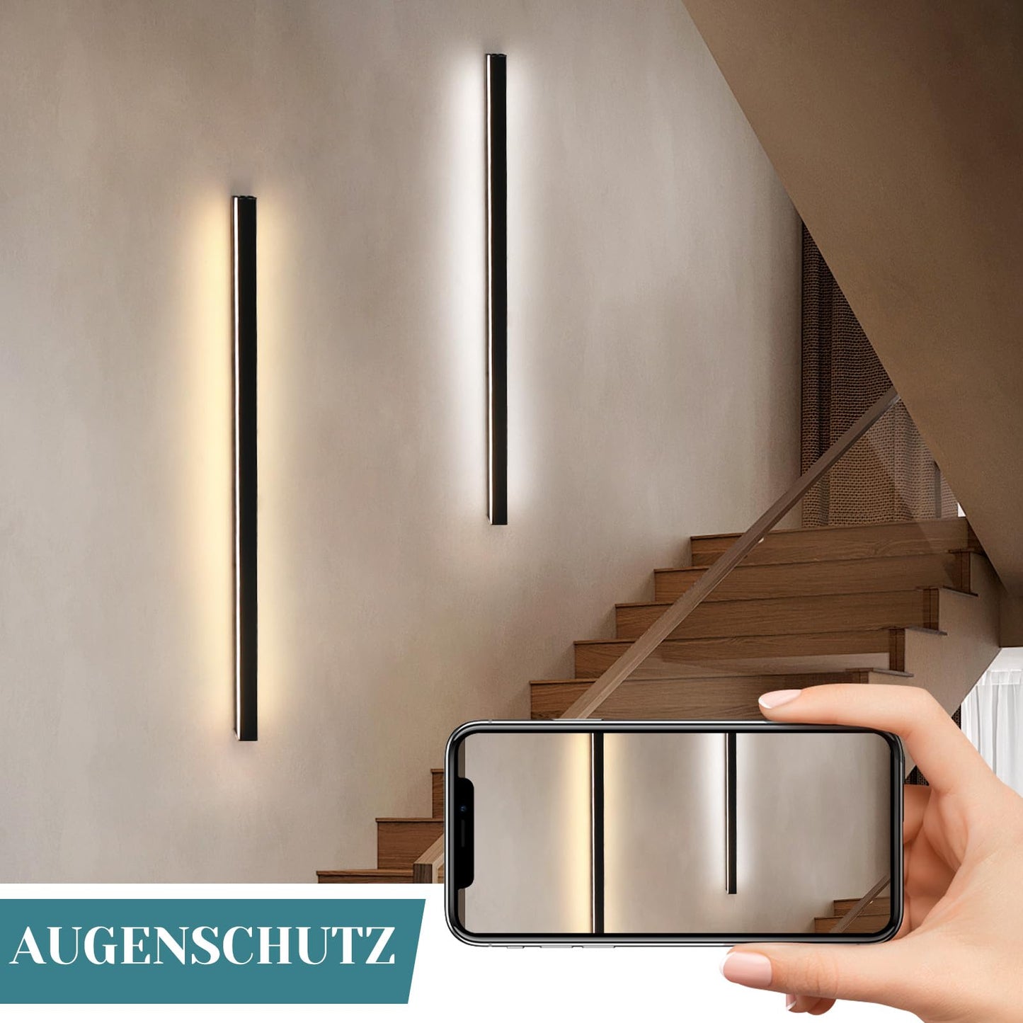 ZMH Wandlampe Led Wandleuchte Innen Schwarz Dimmbar- 100CM Modern 15W Flurlampe Up Down Treppenhauslampe Wandbeleuchtung f¨¹r Flur Treppenhaus Wohnzimmer Kinderzimmer Schlafzimmer