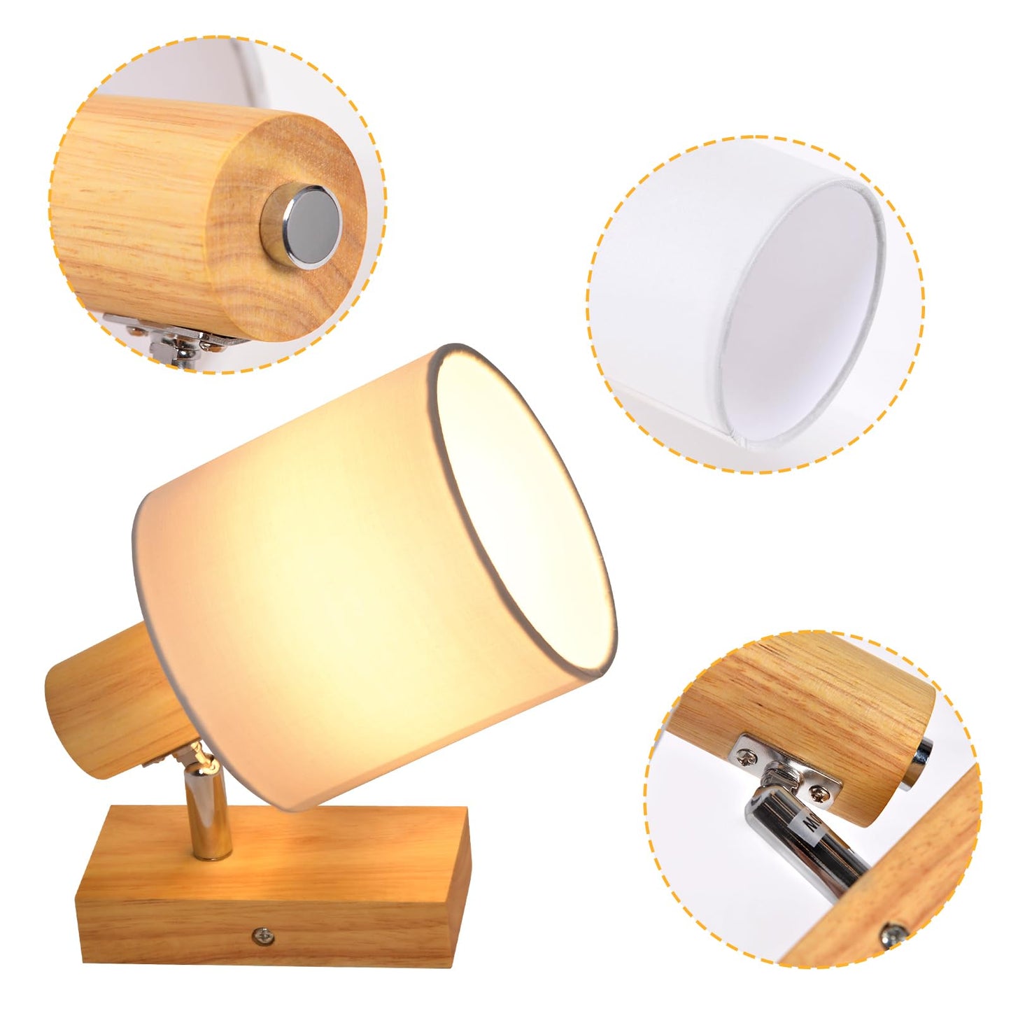 ZMH Wandleuchte Innen Wandstrahler Vintage - Holz Wandlampe Wandspot Retro E14 Schwenkbar Wandbeleuchtung Wand Lampen Industrial Stoffschrim MAX.40W f¨¹r flur K¨¹che, ohne Leuchtmittel