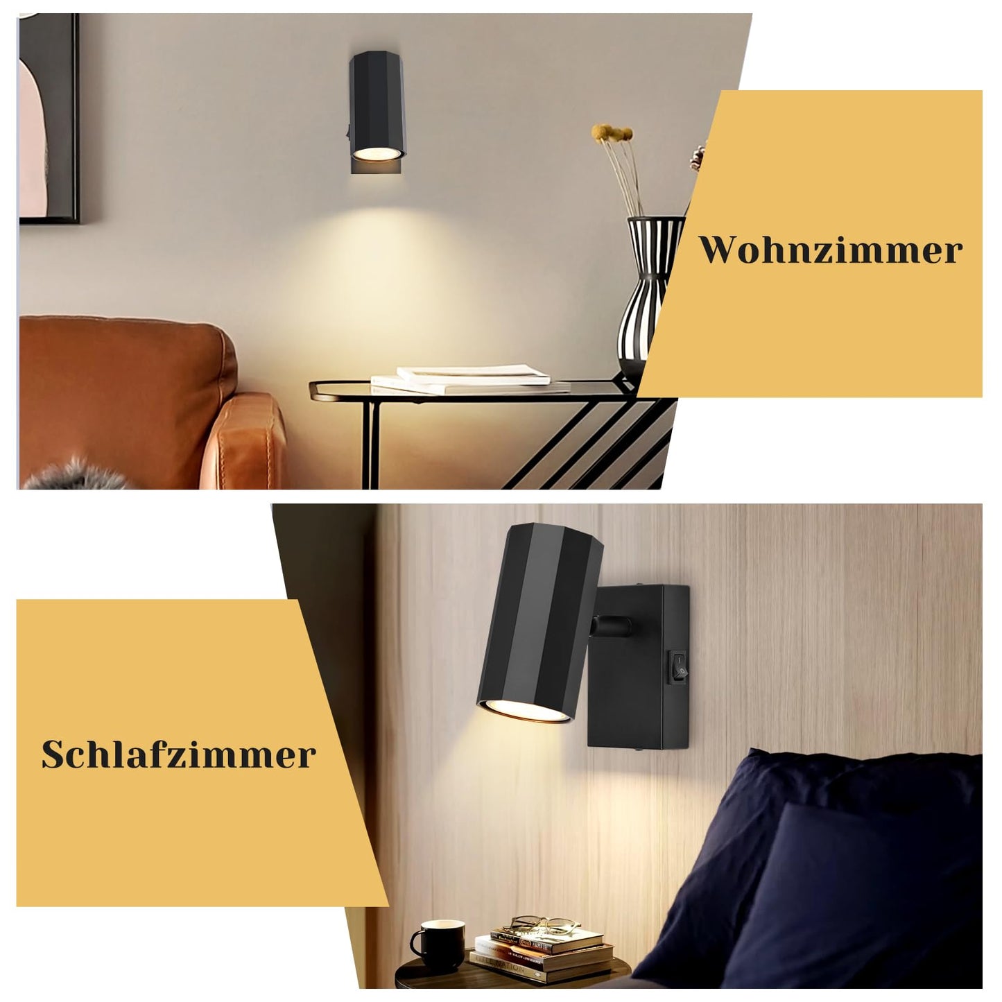 ZMH Wandspots 1 Flammig Wandlampe Schwarz Wandleuchte - wandstrahler mit Schalter Metall GU10 Flurlampe Schwenkbar 350¡ã MAX. 40W Leselampe Vintage f¨¹r Flur K¨¹che Schlafzimmer Arbeitszimmer