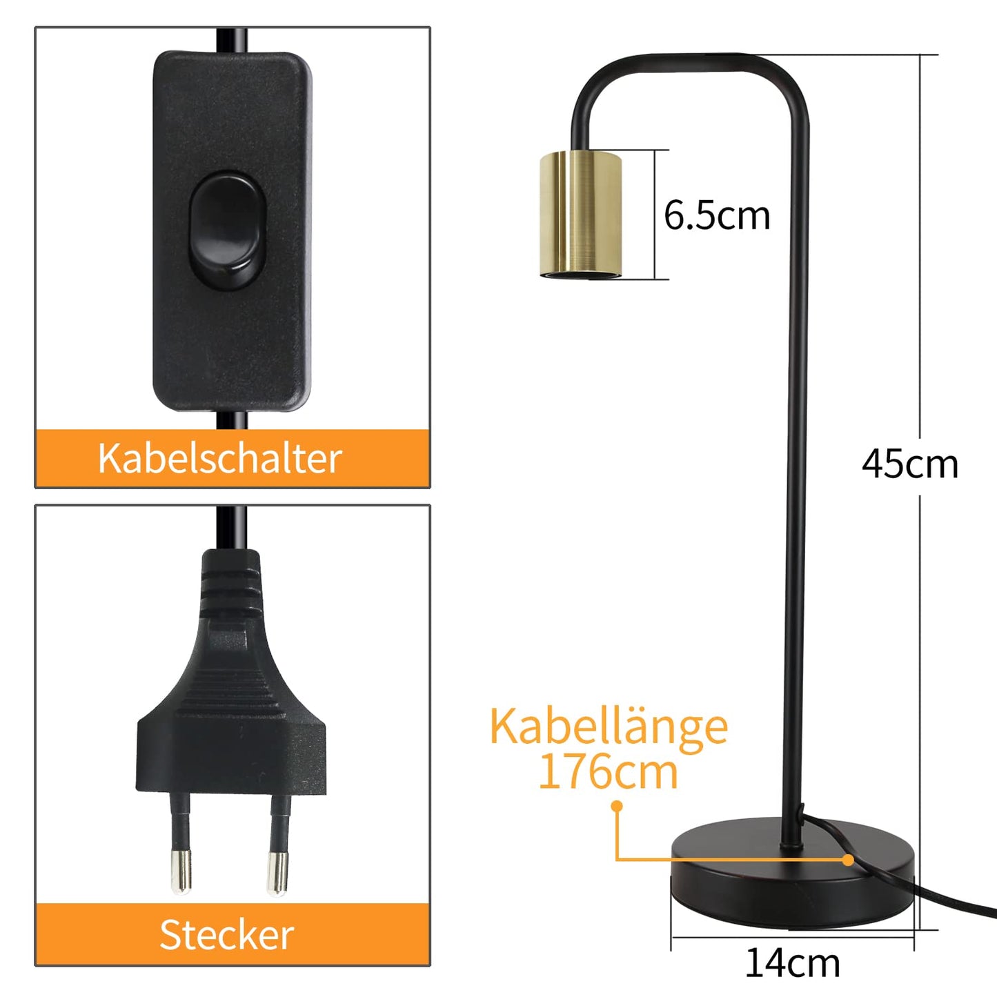 ZMH 2 er Tischlampe Vintage Tischleuchte E27 - Retro Nachttischlampe in Schwarz Gold Industrial Schlafzimmer Nachtlicht aus Metall Schreibtischlampe mit Kabel f¨¹r Wohnzimmer