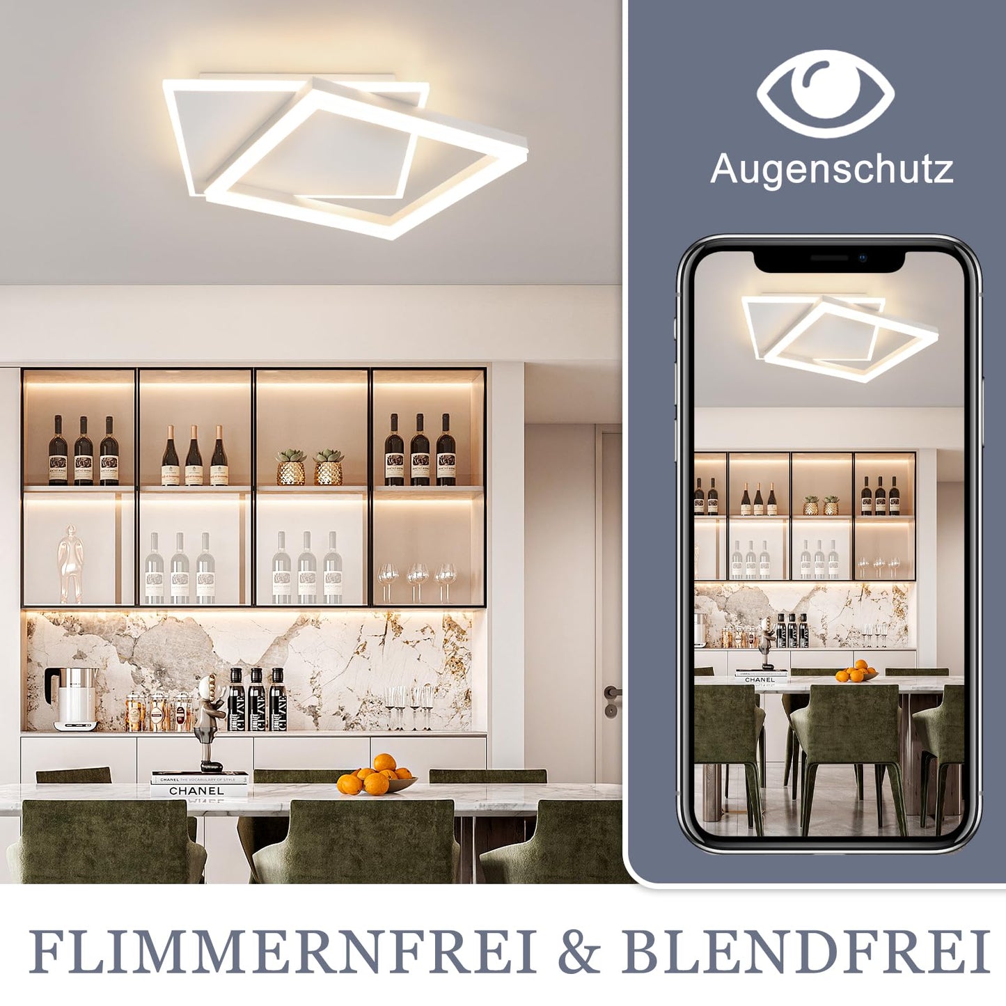 ZMH Deckenlampe LED Deckenleuchte Wohnzimmer - Wohnzimmerlampe Dimmbar mit Fernbedienung Schlafzimmerlampe Modern Schlafzimmer Deckenbeleuchtung 44W K¨¹chenlampe Wei? Flurlampe f¨¹r K¨¹che Kinderzimmer