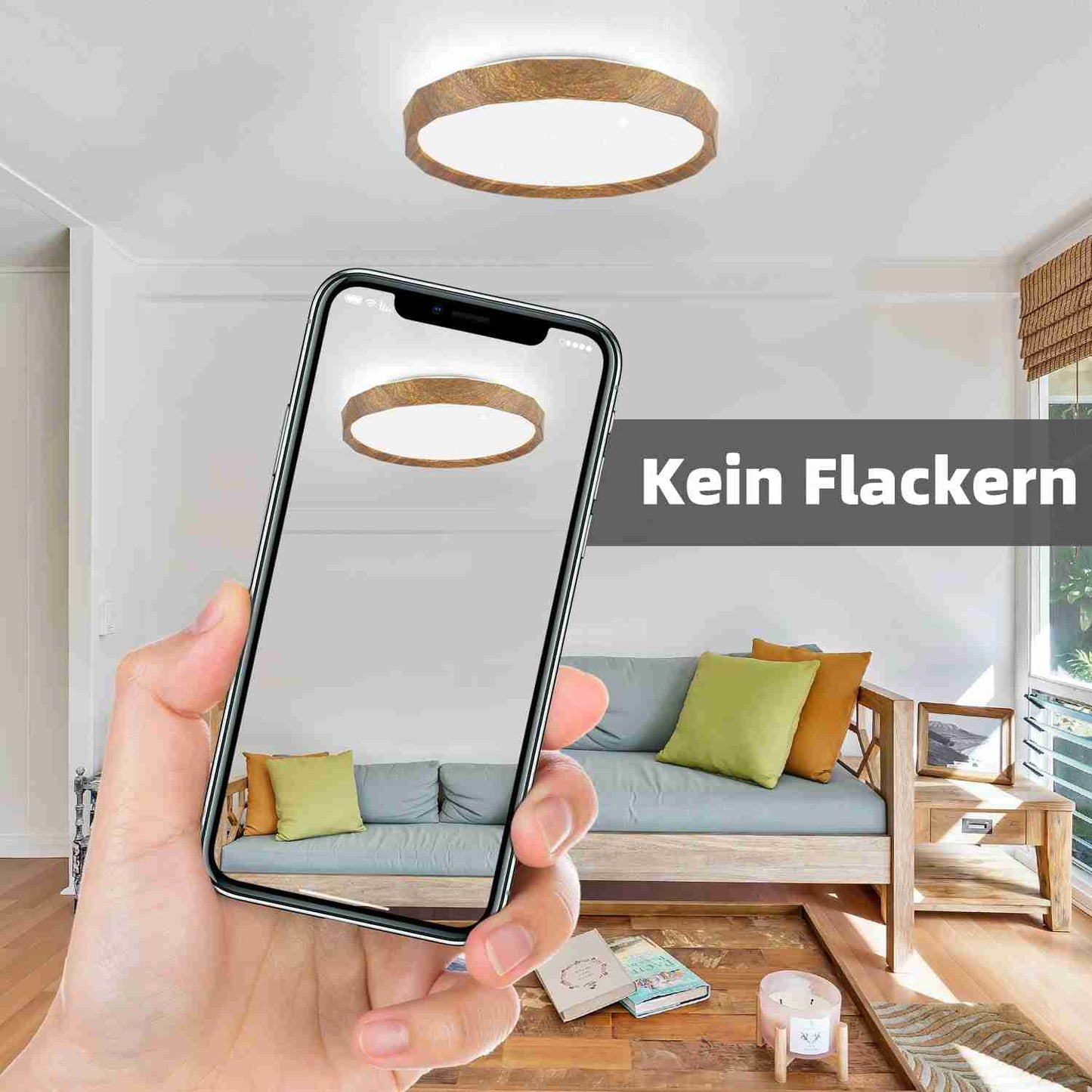 ZMH Deckenlampe LED Deckenleuchte Wohnzimmer - 43W Schlafzimmer Deckenbeleuchtung ?40cm Wohnzimmerlampe Boho Rund Sternenhimmel Dimmbar mit Fernbedienung Modern Holzoptik f¨¹r K¨¹che Flur Esszimmer