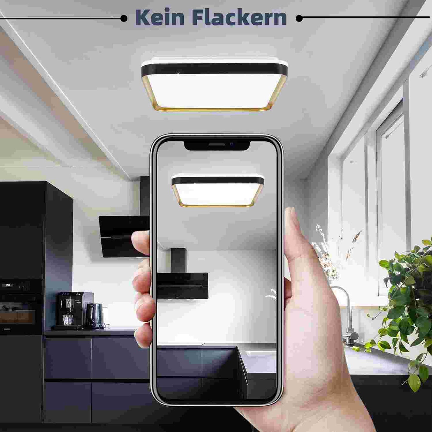 ZMH Deckenlampe LED Deckenleuchte Wohnzimmer - 40cm Wohnzimmerlampe Dimmbar mit Fernbedienung 44W Schlafzimmerlampe Schwarz Gold Schlafzimmer Deckenbeleuchtung Modern Quadratisch f¨¹r K¨¹che Flur