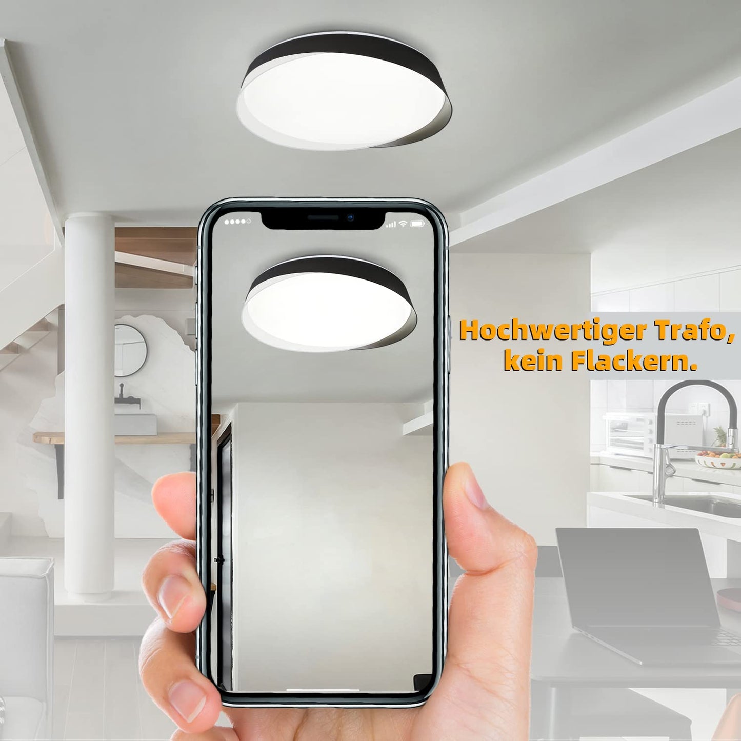 ZMH Deckenlampe LED Deckenleuchte Wohnzimmer - Dimmbar Schlafzimmerlampe Schwarz 36W Wohnzimmerlampe mit Fernbedienung Schlafzimmer Deckenbeleuchtung Rund Modern f¨¹r K¨¹che Flur Esszimmer