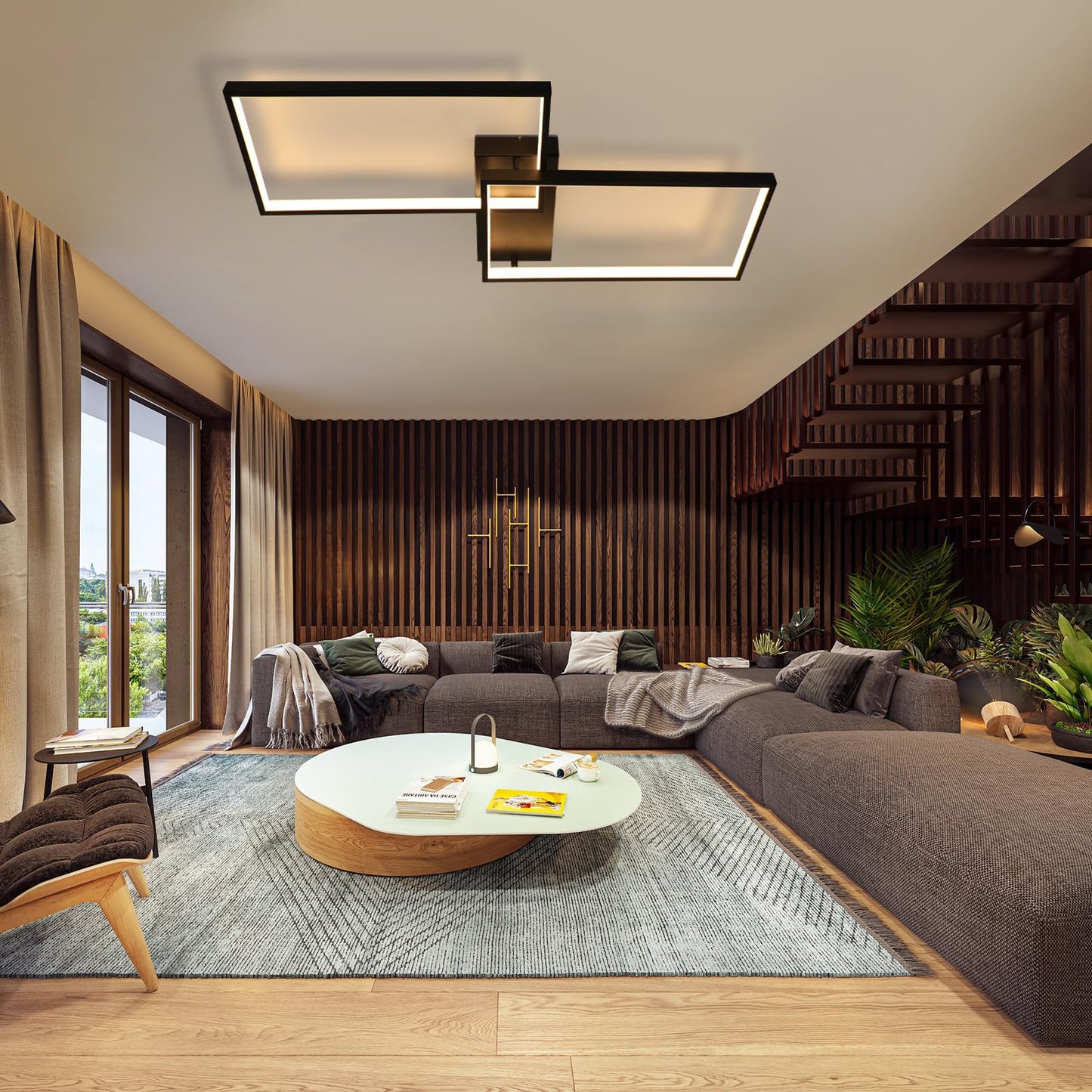 ZMH LED Deckenleuchte Wohnzimmer Deckenlampe Schwarz - Modern 72W 80CM Wohnzimmerlampe Dimmbar mit Fernbedienung Schlafzimmerlampe Rechteck Metall-Design f¨¹r Schlafzimmer Kinderzimmer k¨¹chen