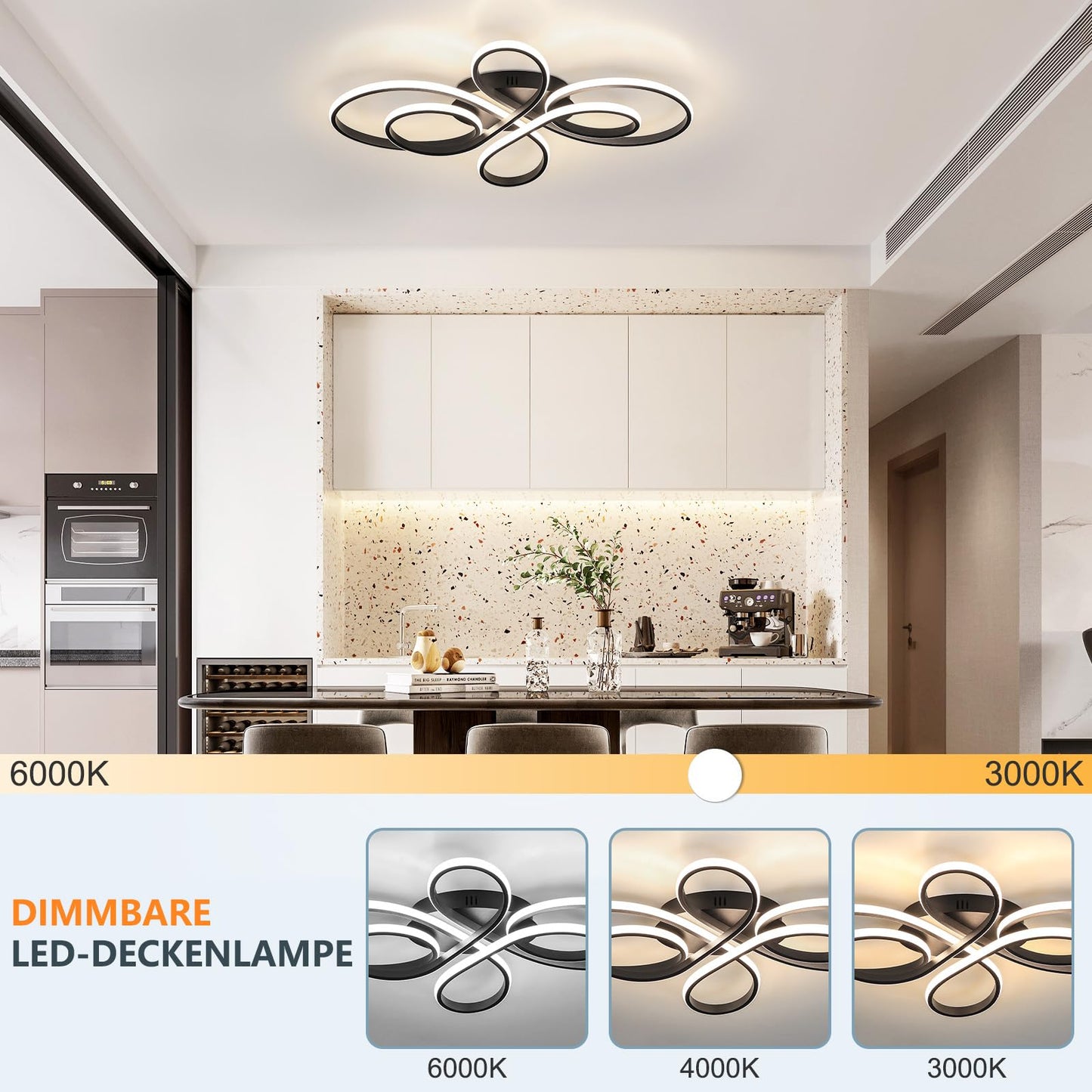 ZMH LED Deckenleuchte Dimmbar Deckenlampe Wohnzimmer Modern Schwarz mit Fernbedienung 65W aus Metall in Schmetterlingforming Design Wohnzimmerlampe f¨¹r Schlafzimmer Esszimmer Restaurant Arbeitzimmer