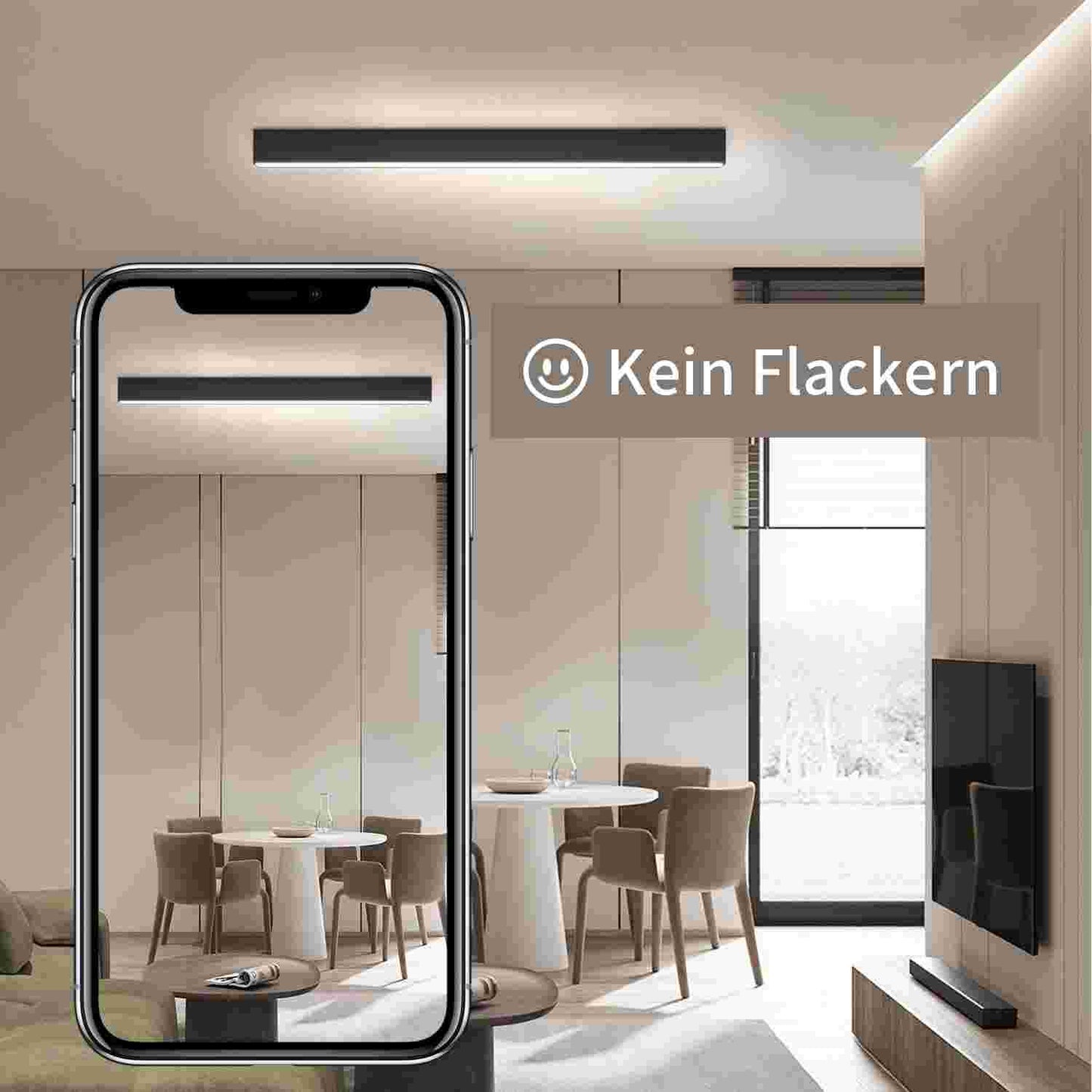 ZMH Deckenlampe LED Deckenleuchte Dimmbar - 44W Wohnzimmer Schwarz Modern B¨¹ro Deckenbeleuchtung 80CM Lang Wohnzimmerlampe mit Fernbedienung B¨¹rolampe Decke f¨¹r K¨¹che Flur Schlafzimmer