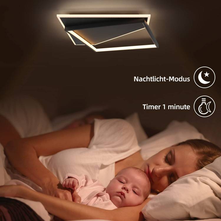 ZMH Deckenlampe LED Deckenleuchte Modern - Design 53W Wohnzimmerlampe Schwarz Dimmbar mit Fernbedienung Schlafzimmerlampe Wohnzimmer Deckenbeleuchtung f¨¹r Schlafzimmer K¨¹che Flur B¨¹ro