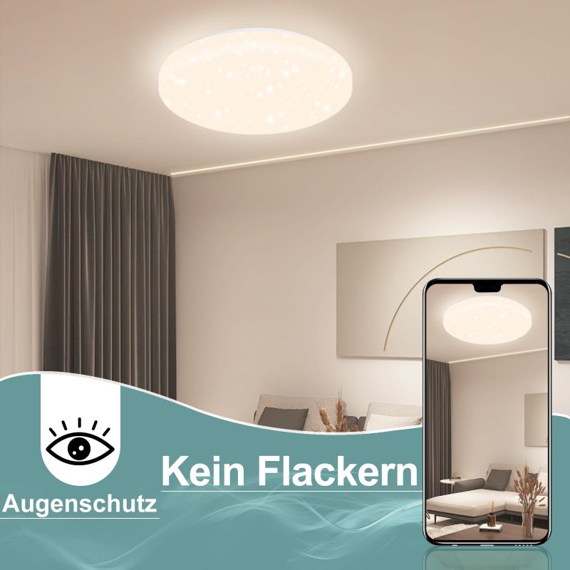 ZMH Deckenlampe LED Deckenleuchte Schlafzimmer - ?21cm Schlafzimmerlampe Sternenhimmel 15W Flurlampe Neutralwei? K¨¹chenlampe Rund Flur Deckenbeleuchtung Sternendekor f¨¹r K¨¹che Kinderzimmer Esszimmer