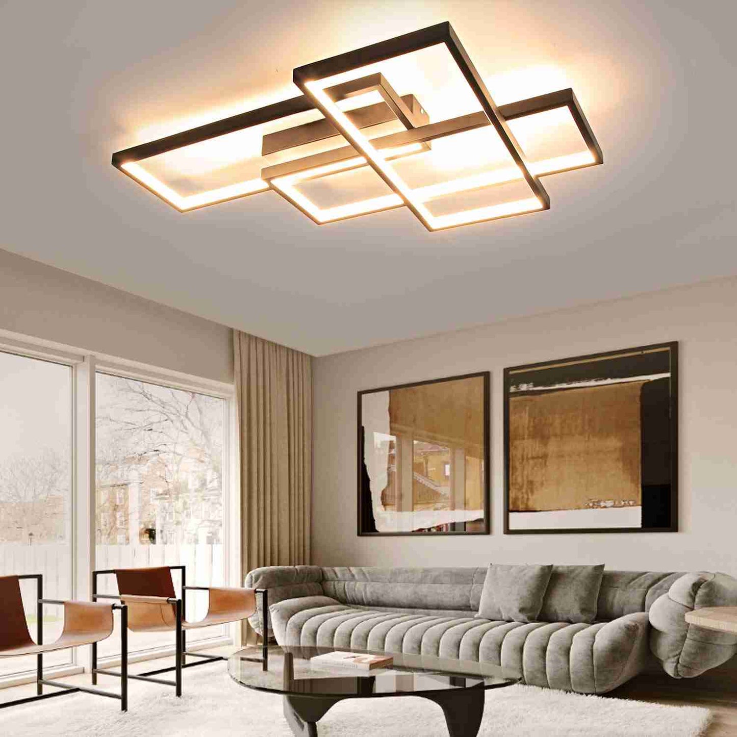 ZMH Deckenlampe LED Deckenleuchte Wohnzimmer - 67cm Wohnzimmerlampe Schwarz Schlafzimmerlampe Modern 35W Schlafzimmer Deckenbeleuchtung Warmwei? K¨¹chenlampe Gro? Flurlampe f¨¹r K¨¹che Flur Esszimmer