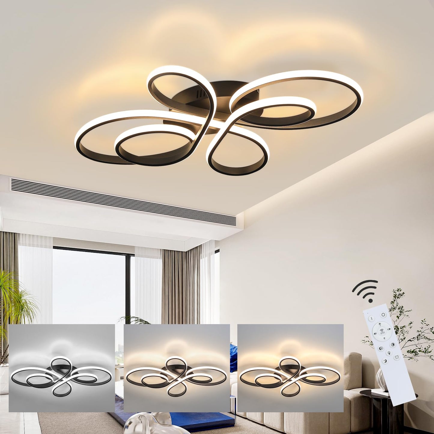 ZMH Deckenlampe LED Deckenleuchte Schwarz - Dimmbar Wohnzimmerlampe 80cm Wohnzimmer 78W Modern Schlafzimmerlampe Schlafzimmer mit Fernbedienung Design Deckenbeleuchtung Gro? f¨¹r Esszimmer B¨¹ro K¨¹che