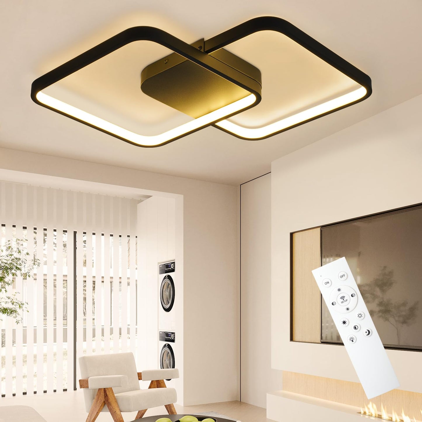 ZMH LED Deckenleuchte Wohnzimmer Deckenlampe - Schwarz Modern Wohnzimmerlampe 55W 43CM Dimmbar mit Fernbedienung Schlafzimmerlampe Metall Design k¨¹chenlampe f¨¹r Schlafzimmer Kinderzimmer
