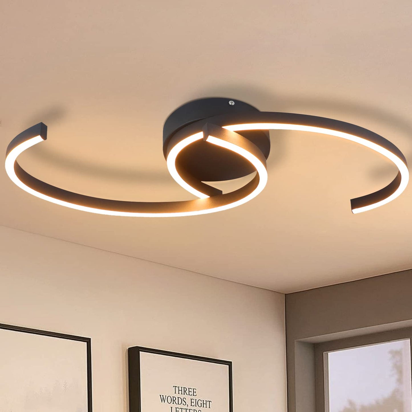 ZMH Deckenlampe LED Deckenleuchte Wohnzimmer - Wohnzimmerlampe Modern 60CM Schlafzimmerlampe Schwarz 24W Schlafzimmer Deckenbeleuchtung Flurlampe Warmwei? f¨¹r Schlafzimmer K¨¹che Flur Esszimmer