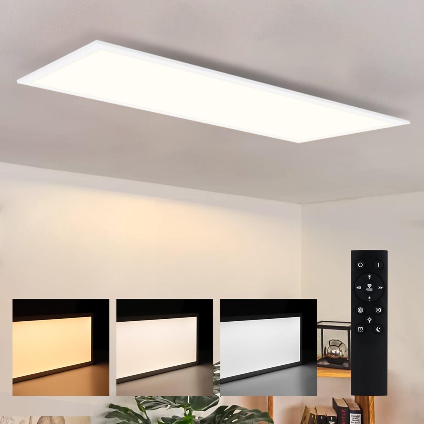 ZMH Deckenlampe LED Deckenleuchte Flach - Dimmbar Wohnzimmer Schlafzimmer K¨¹che Panel Wohnzimmerlampe Gro? 48W 120 * 30CM K¨¹chenlampe Flur Lang Rechteckig Deckenpanel B¨¹ro mit Fernbedienung
