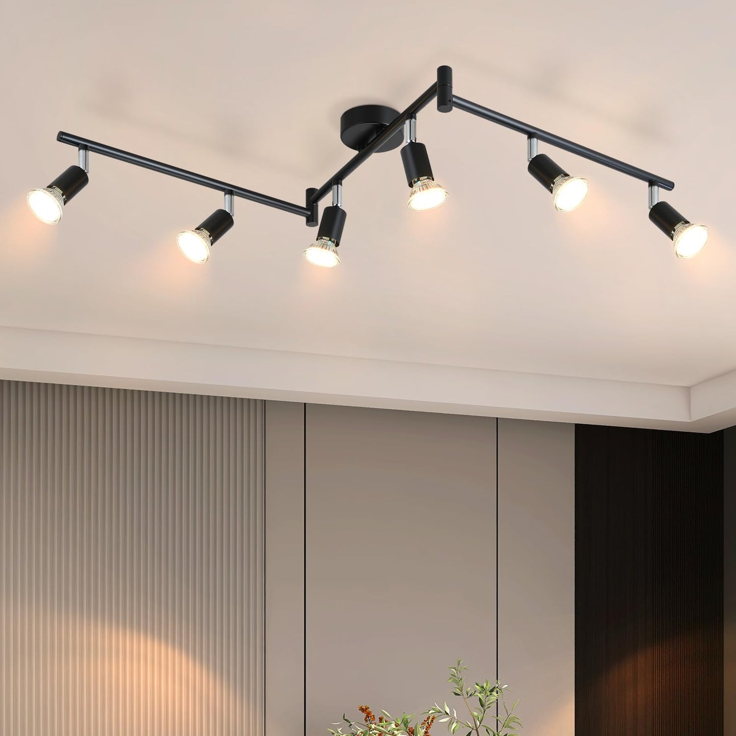 ZMH LED Deckenstrahler 6 Flammig Wohnzimmer - Schwarz Deckenleuchte Modern Deckenlampe GU10 Deckenspot Schwenkbar 330¡ãDrehbar K¨¹chelampe Spot Strahler Decke Schlafzimmer Ohne Leuchtmittel