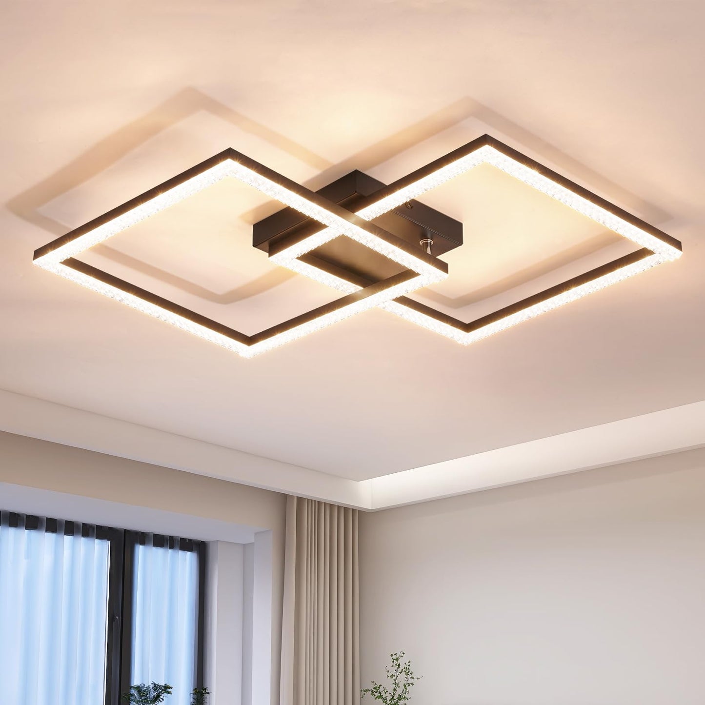 ZMH LED Deckenlampe Wohnzimmer Deckenleuchte - Schwarz 3000K Warmwei? Wohnzimmerlampe Modern Kristall Schlafzimmerlampe 24W Deckenbeleuchtung f¨¹r K¨¹che Schlafzimmer Flur