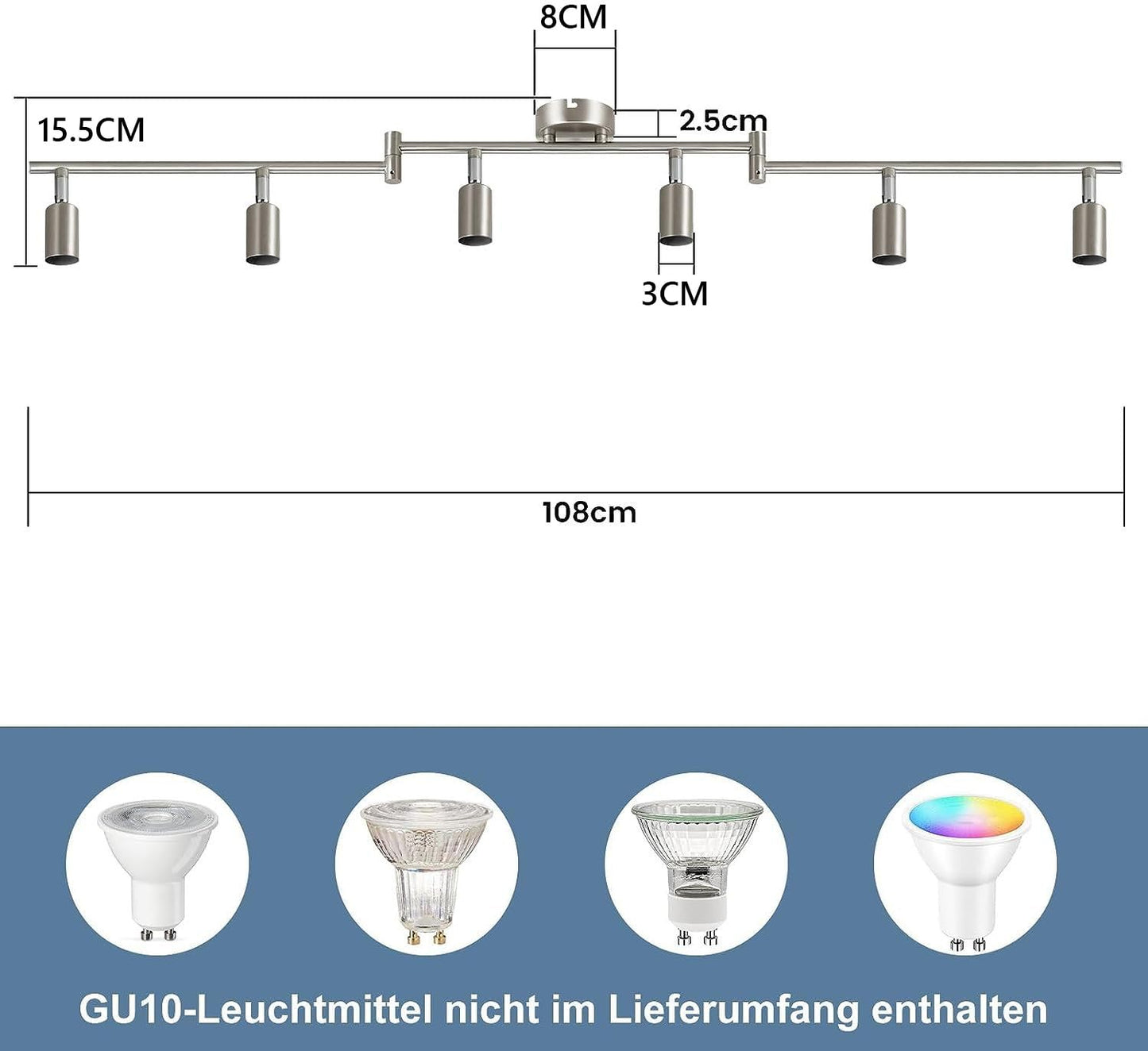 ZMH LED Deckenstrahler 6 Flammig Wohnzimmer - Deckenleuchte Modern Deckenlampe GU10 Deckenspot Schwenkbar 330¡ãDrehbar Spot Strahler Lampe Edelstahl Decke Schlafzimmer innen Ohne Leuchtmittel