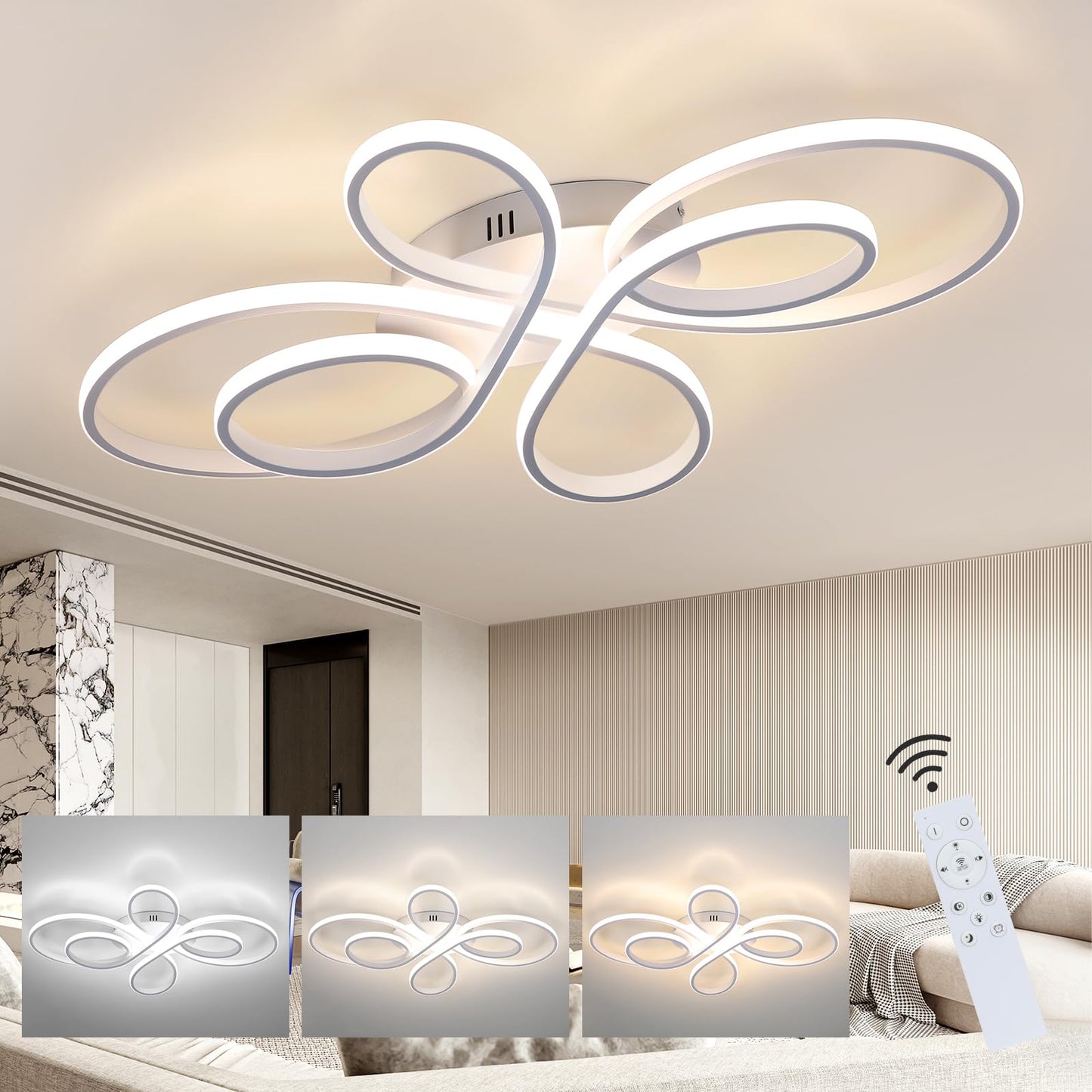 ZMH Deckenlampe LED Deckenleuchte Dimmbar - Wohnzimmerlampe Gro? 100cm Wohnzimmer 90W Modern Wei? Schlafzimmerlampe Schlafzimmer mit Fernbedienung Design Deckenbeleuchtung f¨¹r Esszimmer B¨¹ro K¨¹che