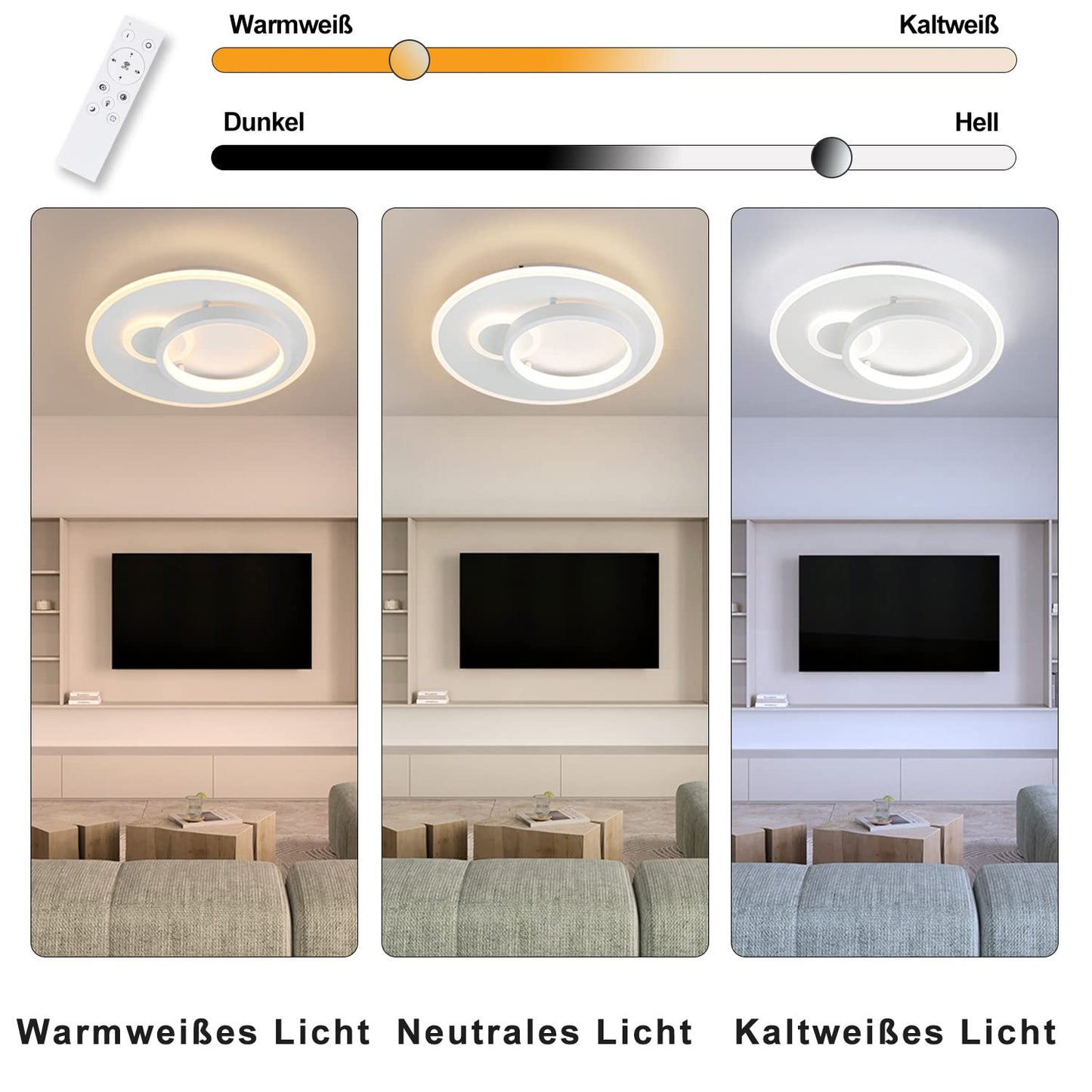 ZMH Deckenlampe Led Deckenleuchte Wohnzimmer - Dimmbar mit Fernbedienung Schlafzimmerlampe Modern Design Wohnzimmerlampe f¨¹r Schlafzimmer K¨¹che Arbeitszimmer B¨¹ro Jugendzimmer