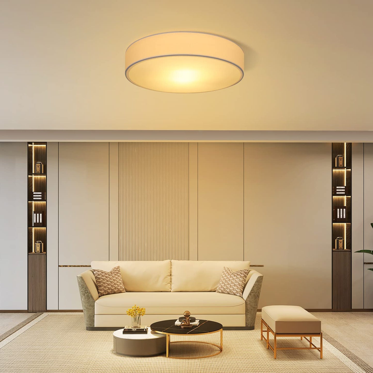 ZMH Deckenlampe Schlafzimmer Deckenleuchte Rund - Modern Schlafzimmerlampe 2 Flammig E27 Stoff Wohnzimmerlampe Wei? 38CM K¨¹chenlampe mit Stoffschirm Flurlampe f¨¹r Wohnzimmer K¨¹che Flur