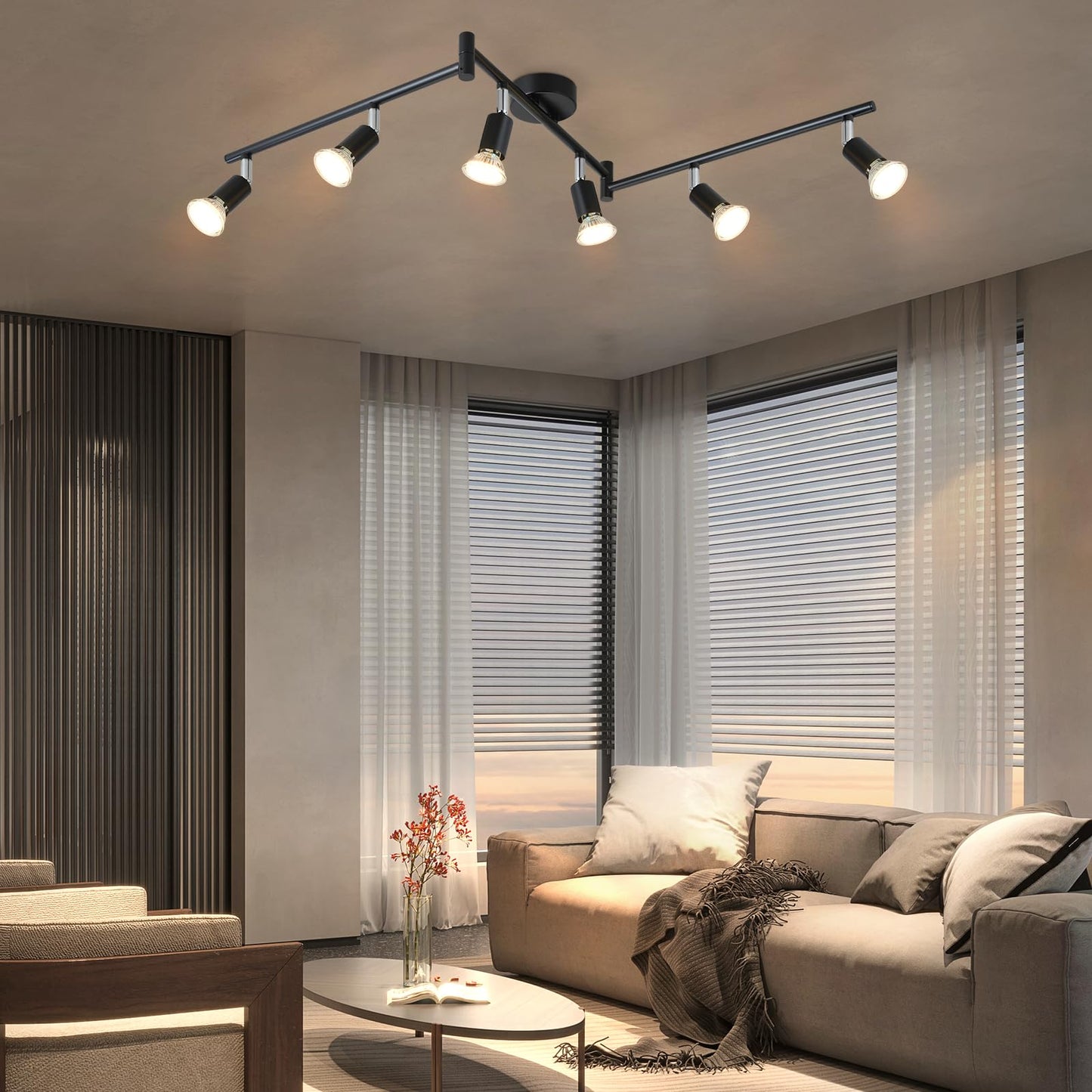 ZMH LED Deckenstrahler 6 Flammig Wohnzimmer - Schwarz Deckenleuchte Modern Deckenlampe GU10 Deckenspot Schwenkbar 330¡ãDrehbar K¨¹chelampe Spot Strahler Decke Schlafzimmer Ohne Leuchtmittel