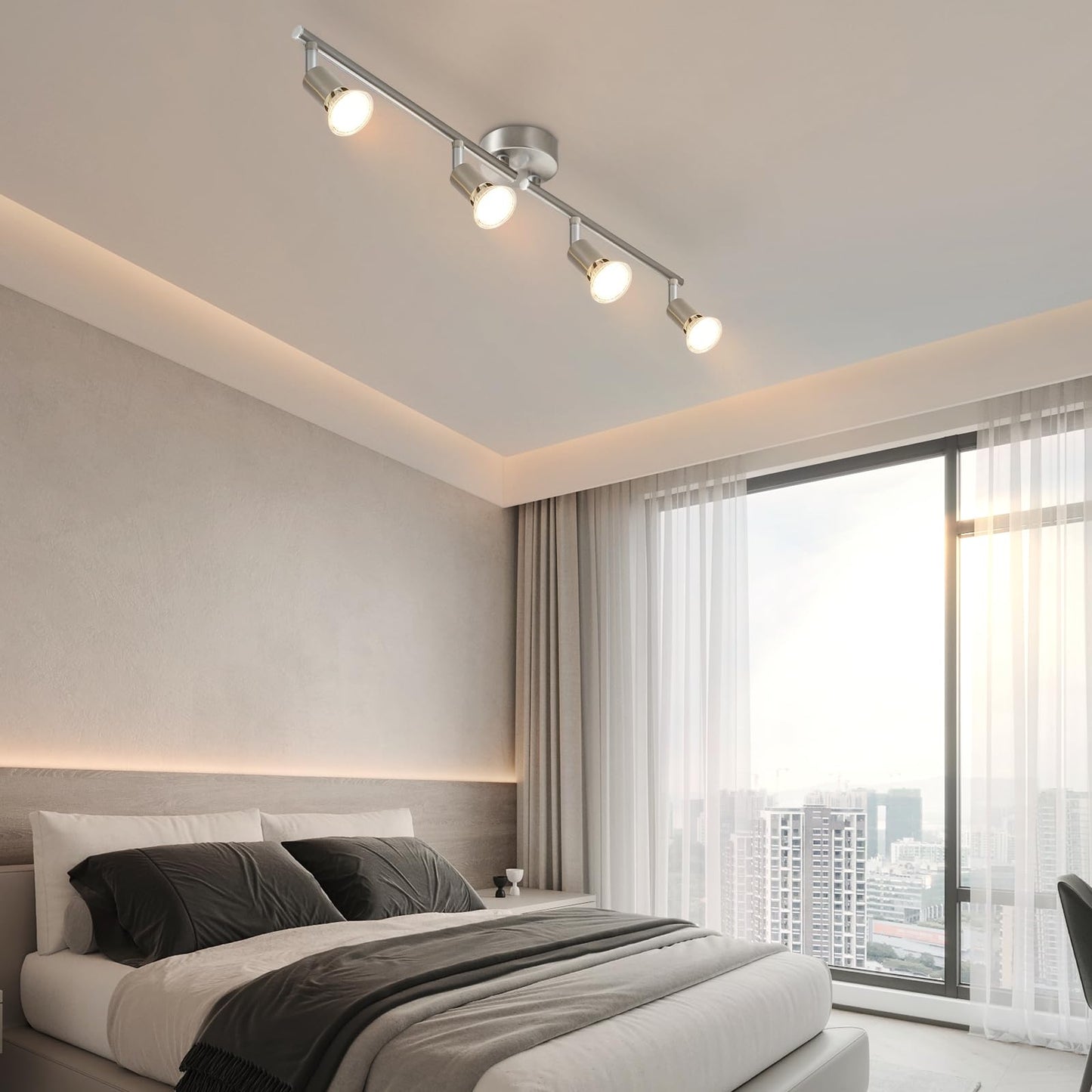 ZMH LED Deckenstrahler 4 Flammig Wohnzimmer - Deckenleuchte Modern Deckenlampe GU10 Deckenspot Schwenkbar 330¡ãDrehbar Spot Strahler Lampe Edelstahl Decke Schlafzimmer innen Ohne Leuchtmittel
