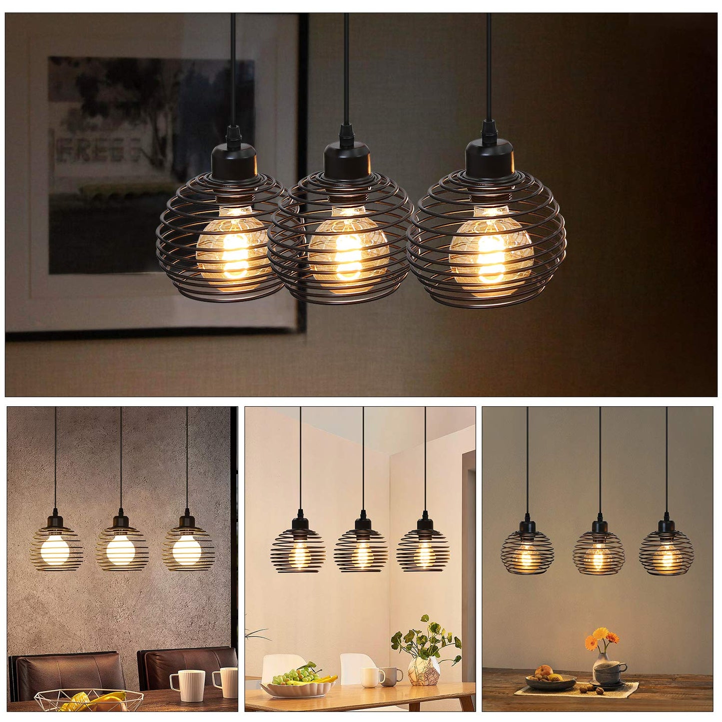 ZMH Pendelleuchte Esstisch H?ngelampe Vintage: Schwarz Esstischlampe E27 Esszimmerlampe Retro K¨¹che Industrial H?ngeleuchte Metall Pendellampe f¨¹r Esszimmer Wohnzimmer Arbeitszimmer Restaurant B¨¹ro