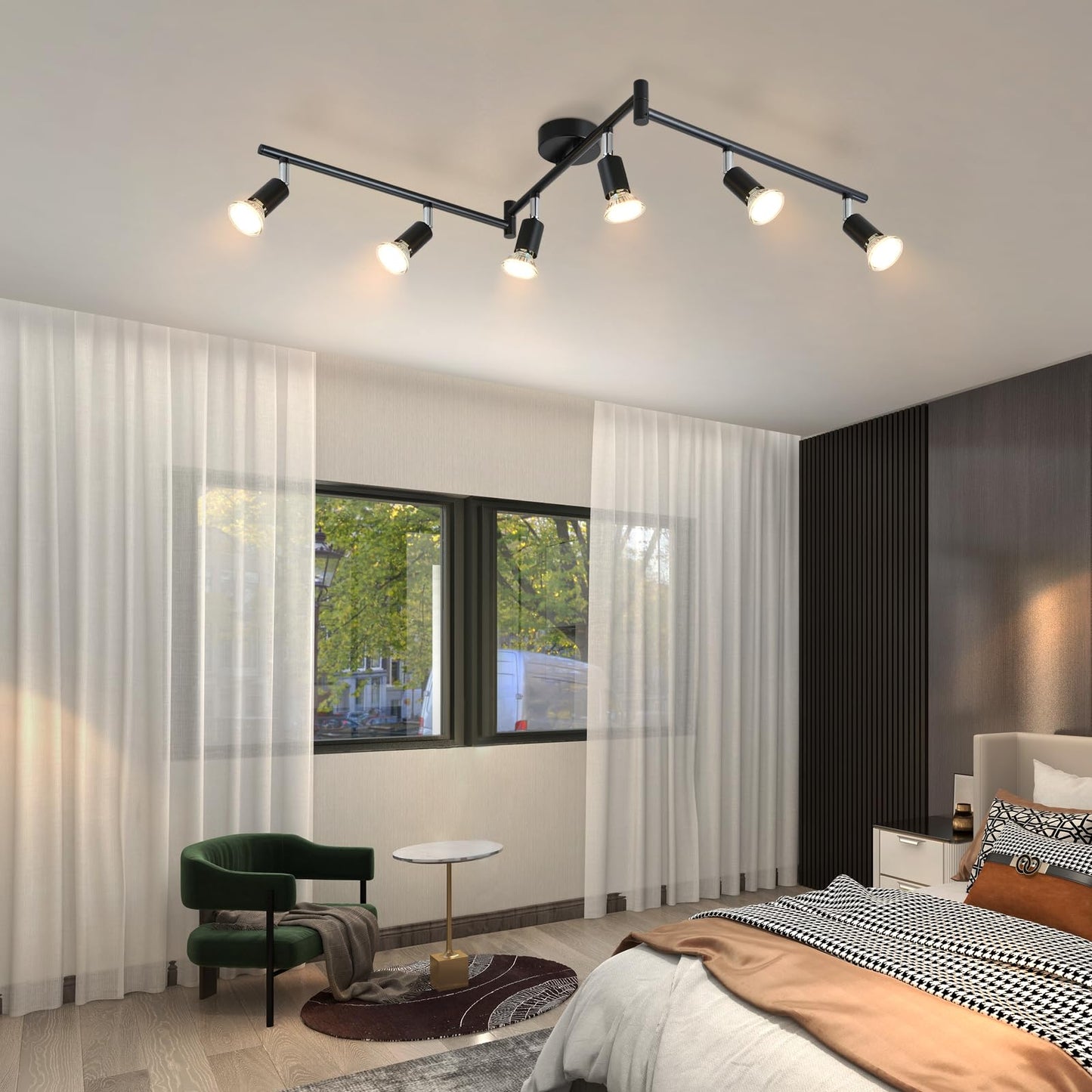 ZMH LED Deckenstrahler 6 Flammig Wohnzimmer - Schwarz Deckenleuchte Modern Deckenlampe GU10 Deckenspot Schwenkbar 330¡ãDrehbar K¨¹chelampe Spot Strahler Decke Schlafzimmer Ohne Leuchtmittel