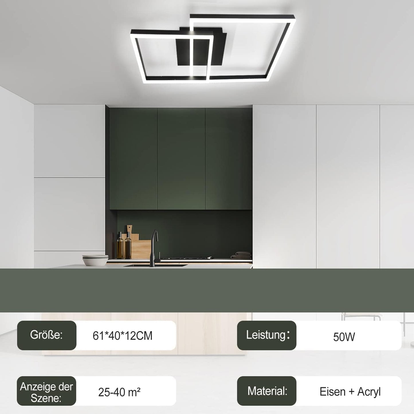 ZMH Deckenlampe LED Deckenleuchte Wohnzimmer - Schlafzimmerlampe Schwarz 61CM Wohnzimmerlampe Dimmbar Modern Design mit Fernbedienung 50W Deckenbeleuchtung f¨¹r Schlafzimmer K¨¹che B¨¹ro Esszimmer Flur