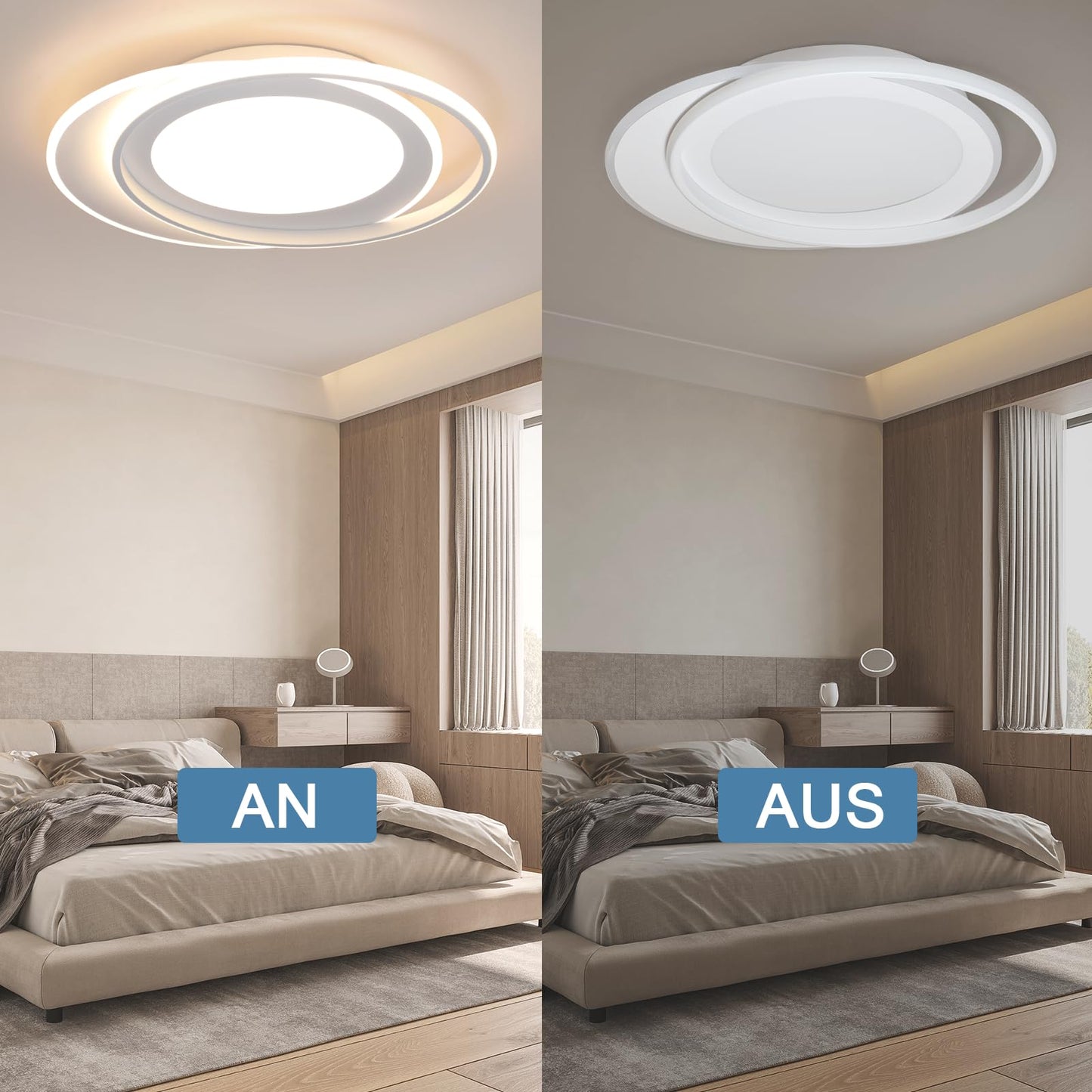ZMH Deckenlampe LED Deckenleuchte Wohnzimmer - Wohnzimmerlampe Dimmbar Schlafzimmerlampe mit Fernbedienung Schlafzimmer 66W Deckenbeleuchtung Modern K¨¹chenlampe Ring Design 48.5cm f¨¹r Esszimmer B¨¹ro