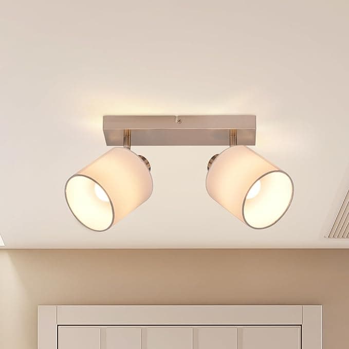 ZMH Deckenlampe 2 Flammig Deckenstrahler Flur - Deckenleuchte Modern Deckenspot E14 Silber Schwenkbar 350¡ã MAX.40W K¨¹chelampe Stoffschrim f¨¹r Wohnzimmer Schlafzimmer