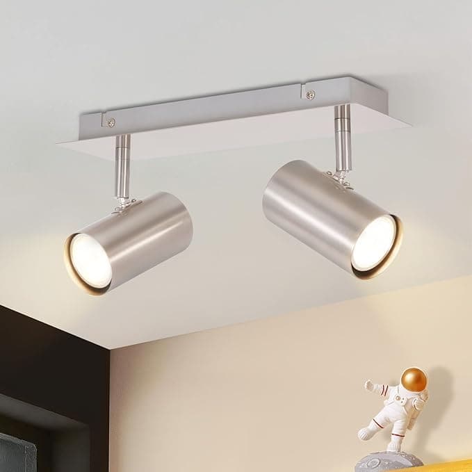 ZMH LED Deckenleuchte 2 Flammig GU10 - Deckenstrahler Schwenkbar 330¡ã Nickel Flur Deckenlampe Innen Modern Deckenspots Wandstrahler f¨¹r K¨¹che, Schlafzimmer, Wohnzimmer, Ohne Leuchtmittel
