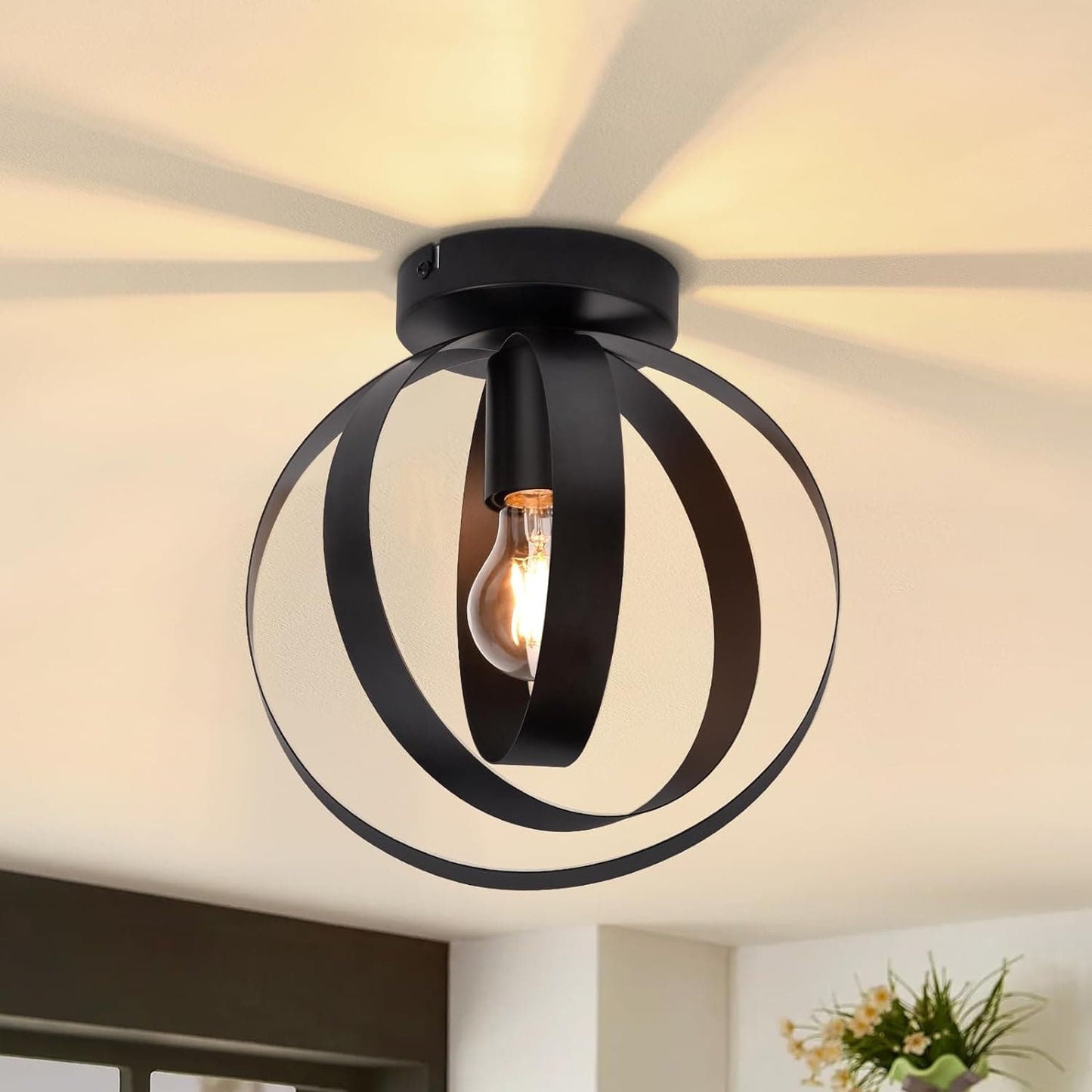 ZMH Deckenleuchte Industrial Schwarz Deckenlampe - Flurlampe Vintage Metall Innen E27 Fassung Retro Schwenkbar Lampenschirm Beleuchtung f¨¹r Flur Gang Korridor Schlafzimmer Esszimmer Max.40W