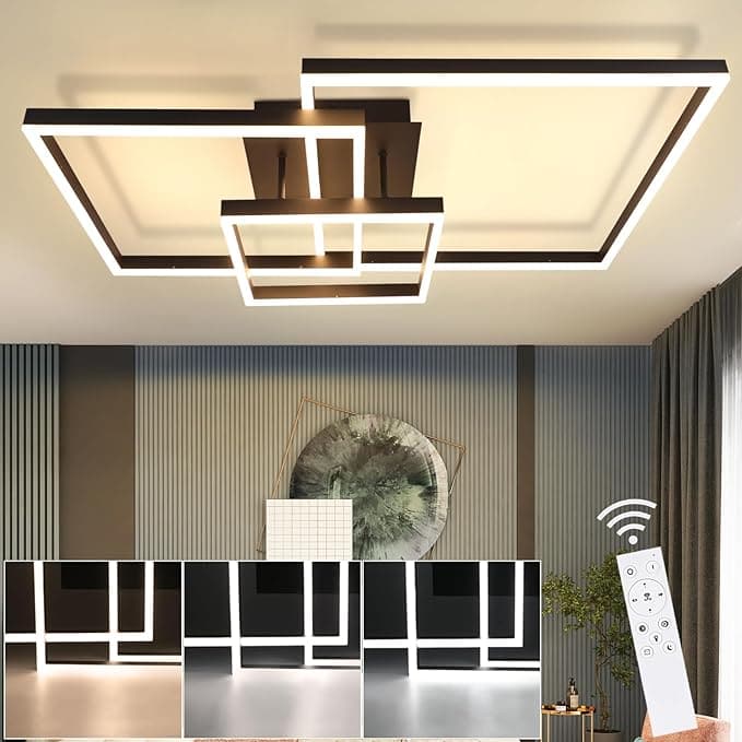 ZMH LED Deckenlampe Dimmbar Wohnzimmer Deckenleuchte - Schwarz Gro? Wohnzimmerlampe Modern Design Schlafzimmerlampe mit Fernbedienung aus Metall Deckenbeleuchtung f¨¹r Esszimmer K¨¹che Schlafzimmer
