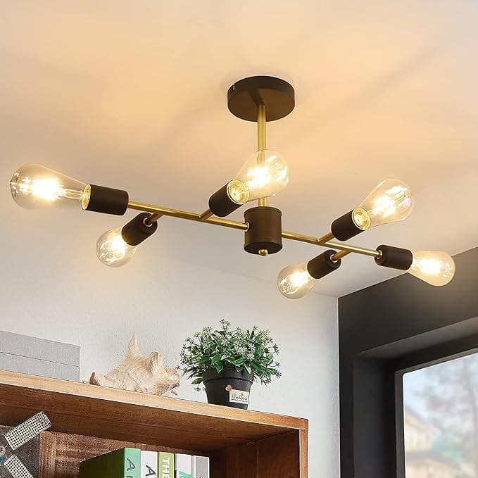 ZMH Deckenlampe Schwarz Deckenleuchte Kronleuchter H?ngelampe Vintage 6 Flammig Wohnzimmerlampe E27 Industrial Schlafzimmerlampe Retro f¨¹r Wohnzimmer Esszimmer Flur Restaurant Hotel Caf¨¦