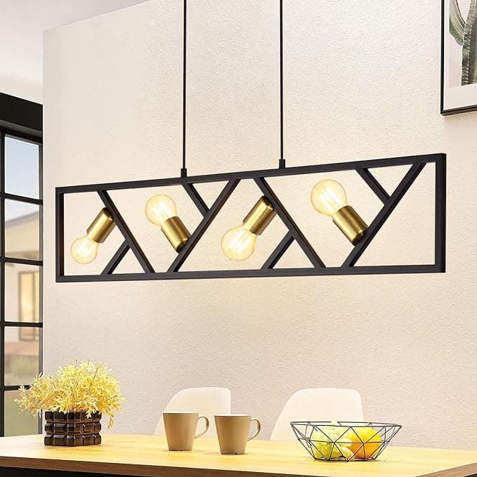 ZMH Pendelleuchte Esszimmer H?ngelampe 4 Flammig - H?ngeleuchte Schwarz Vintage E27 H?ngend Eckig Modern Pendellampe H?henverstellbar Metall f¨¹r Wohnzimmer Schlafzimmer Arbeitszimmer K¨¹che
