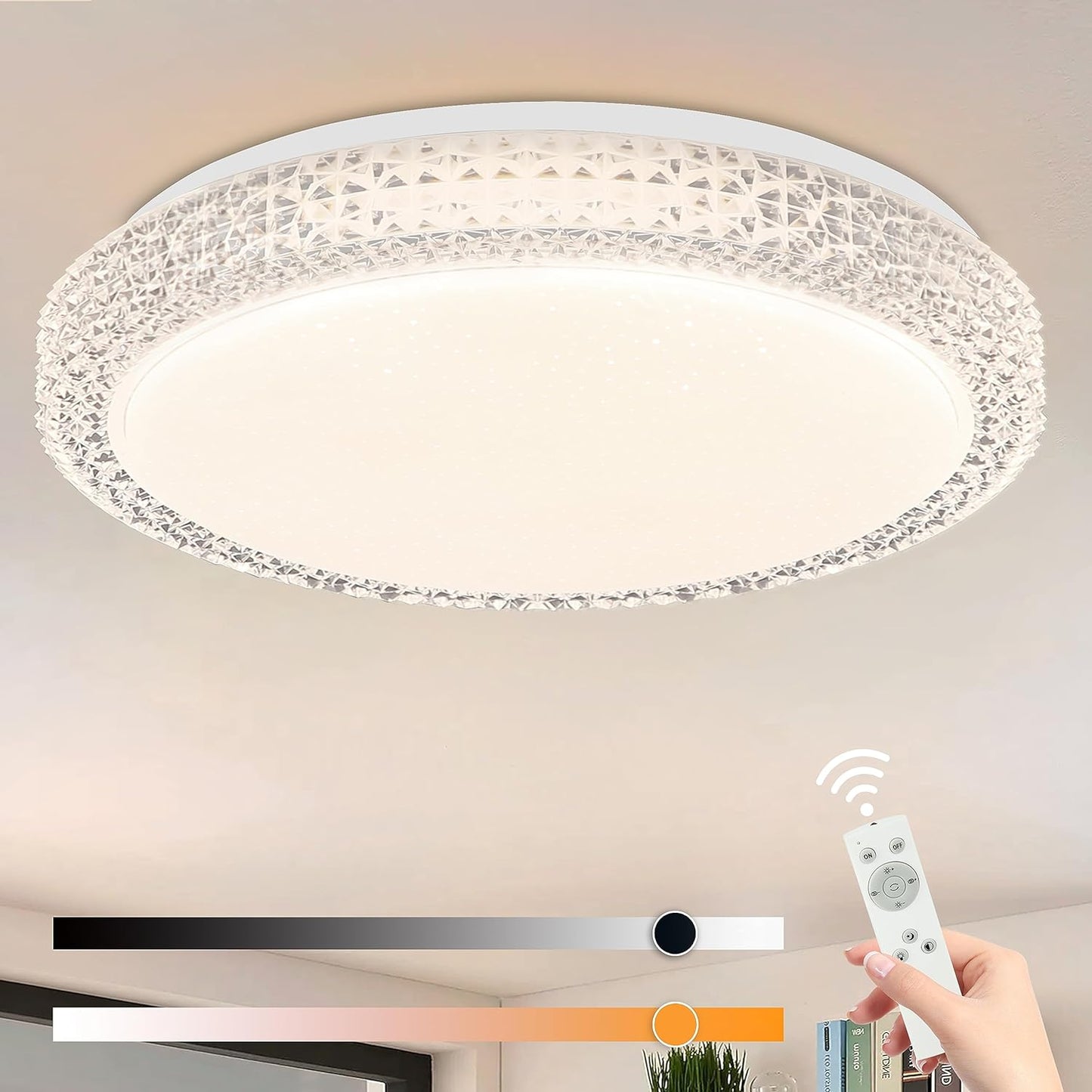 ZMH LED Deckenleuchte Dimmbar Deckenlampe mit Fernbedienung - 18W Schlafzimmerlampe mit Fernbedienung ?30cm Kristall Modern Sternenhimmel Rund Deckenbeleuchtung f¨¹r Schlafzimmer Wohnzimmer K¨¹che Flur