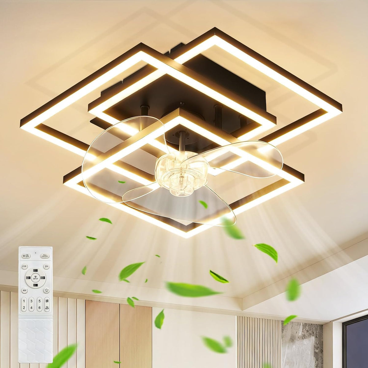 ZMH LED Deckenventilator mit Licht Modern Schwarz 29W Dimmbare