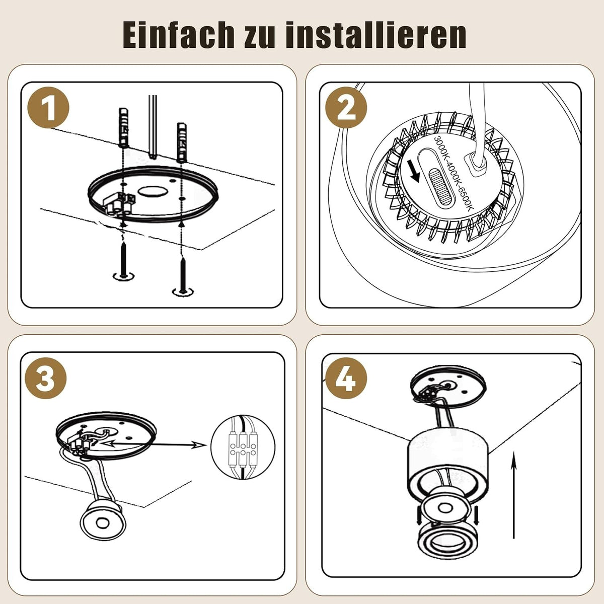ZMH 4 Stück LED Aufbauspot Schwarz/Weiß Spots Deckenleuchte Dimmbar Ø80x50mm