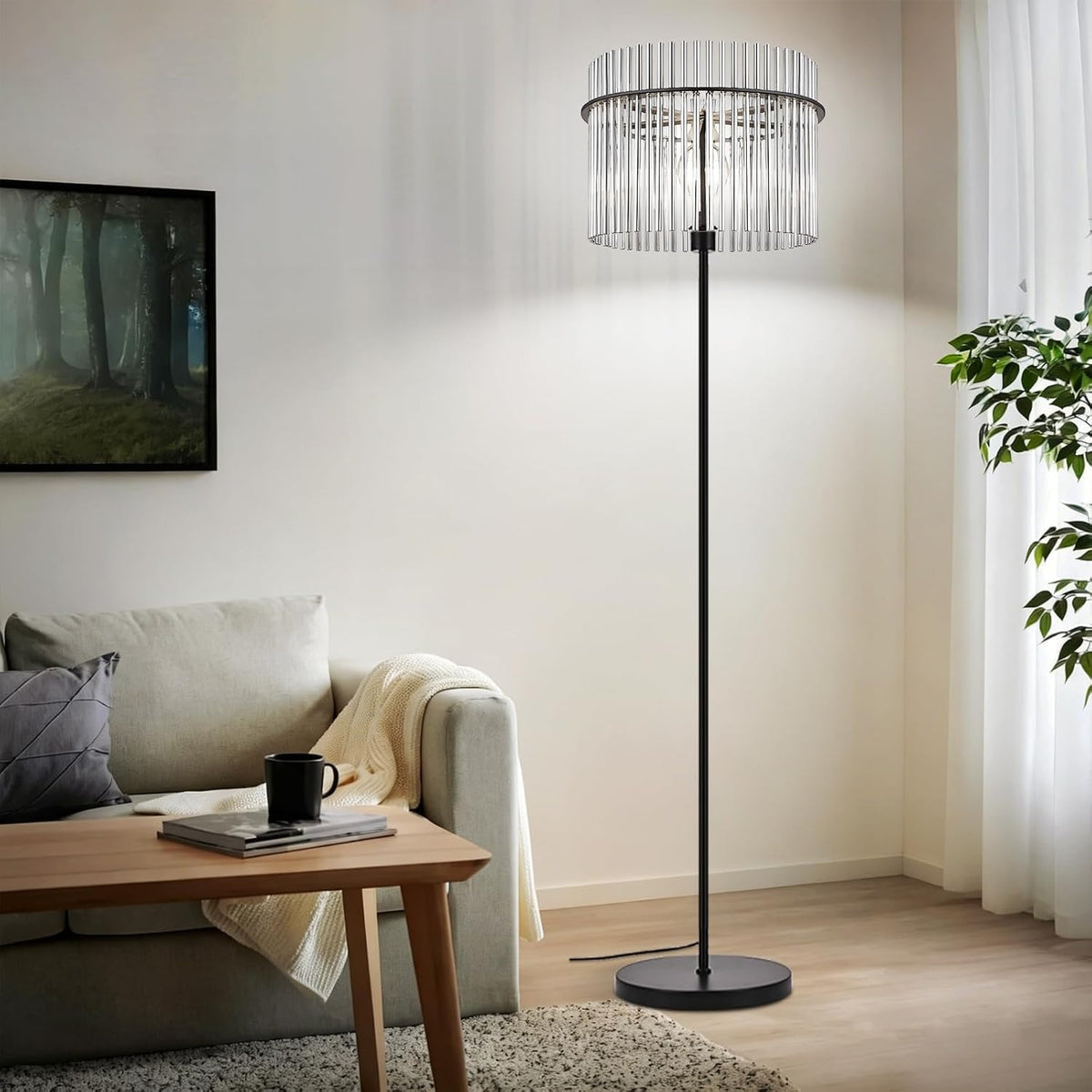 ZMH Stehlampe Schwarz Stehleuchte Glas Standleuchte Wohnzimmer E27