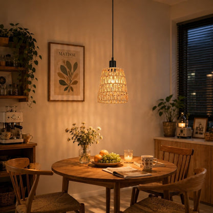 ZMH Hängelampe Boho Pendelleuchte Rattan 1 Flammig Esstischlampe