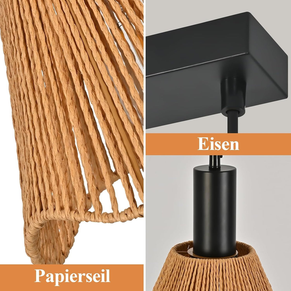 ZMH Hängelampe Boho Pendelleuchte Rattan 3 Flammig Esstischlampe